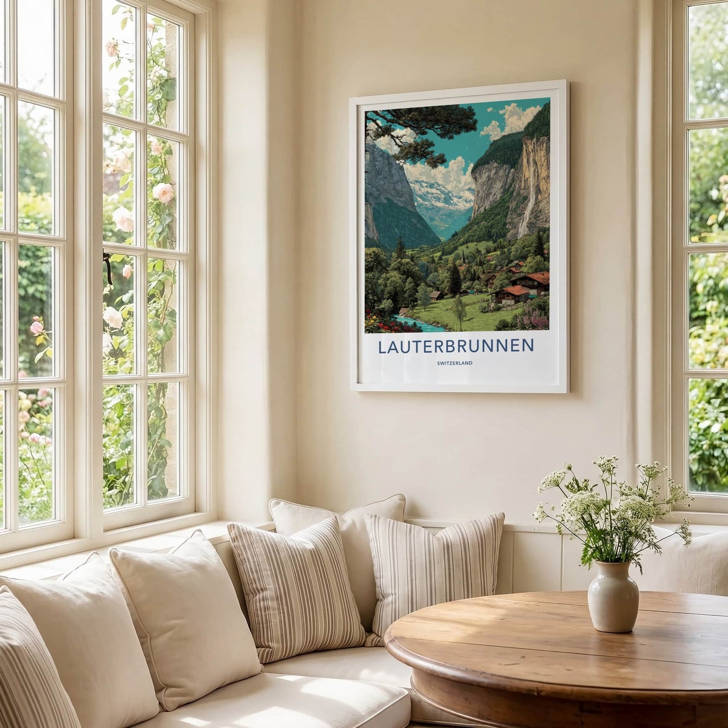 Lauterbrunnen Poster - Switzerland Framed Art - Mountain Valley Village Framed Decor