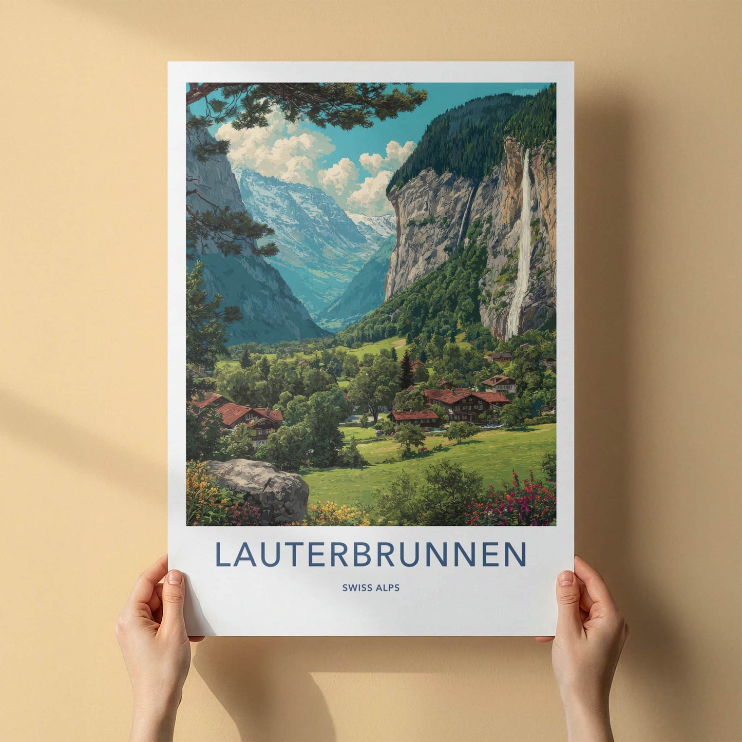 Lauterbrunnen Poster - Switzerland Framed Art - Valley Village Waterfall Gallery Art
