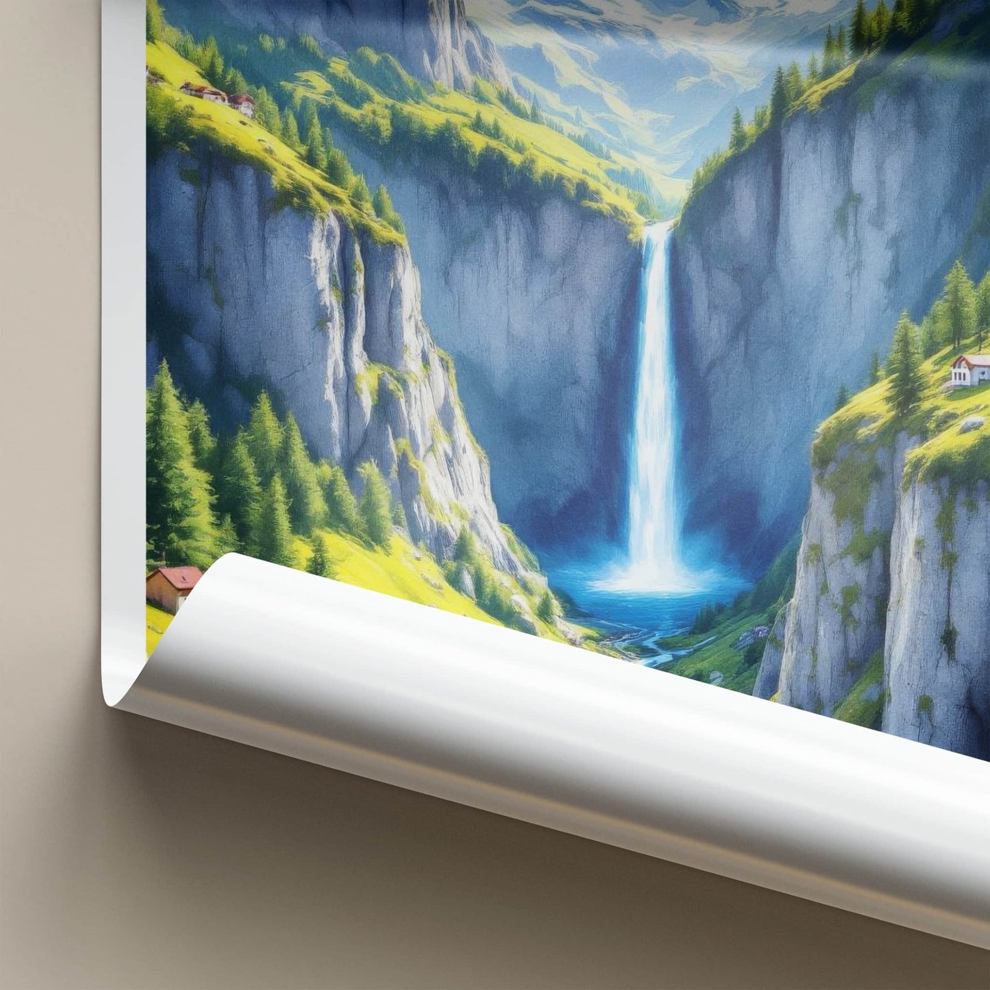 Lauterbrunnen Poster - Switzerland Travel Art - Alpine Waterfall Valley Home Decor