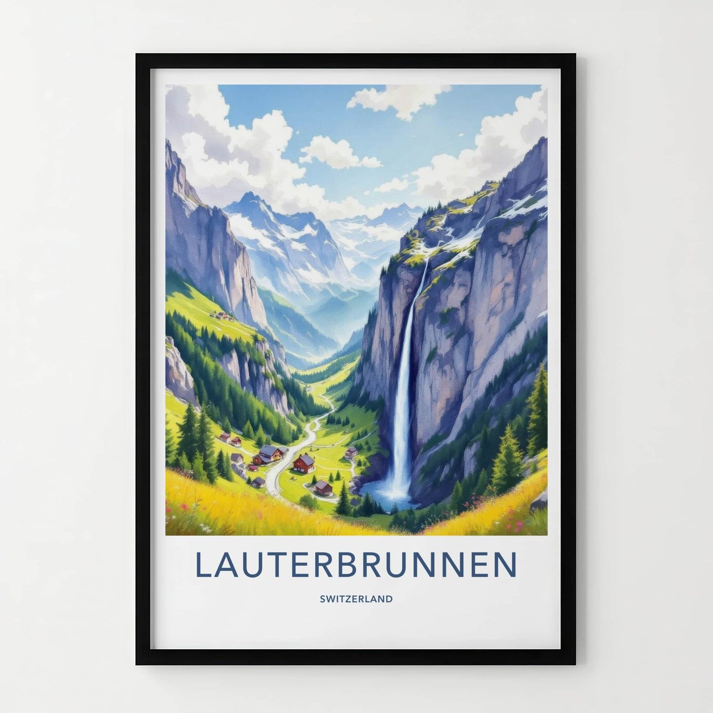 Lauterbrunnen Poster - Switzerland Travel Art - Mountain Valley Waterfall Home Decor