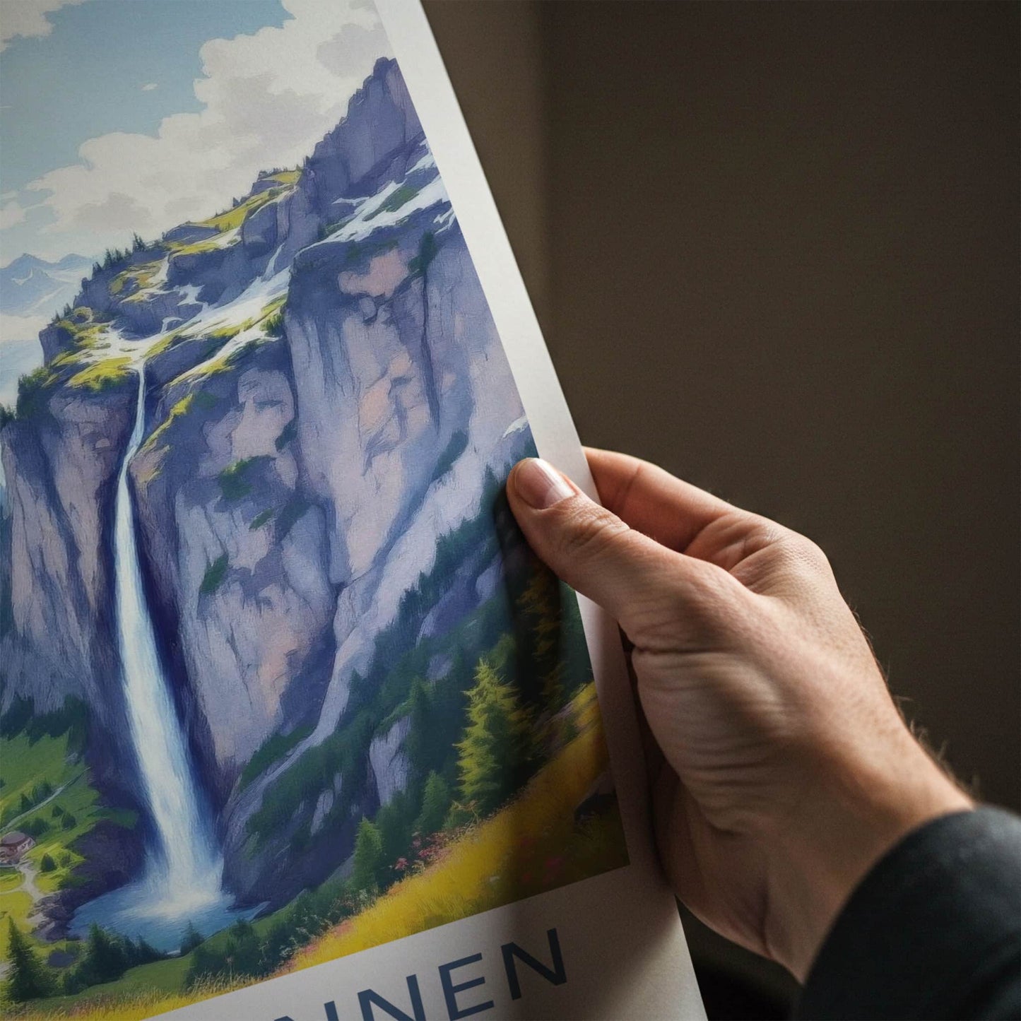 Lauterbrunnen Poster - Switzerland Travel Art - Mountain Valley Waterfall Home Decor