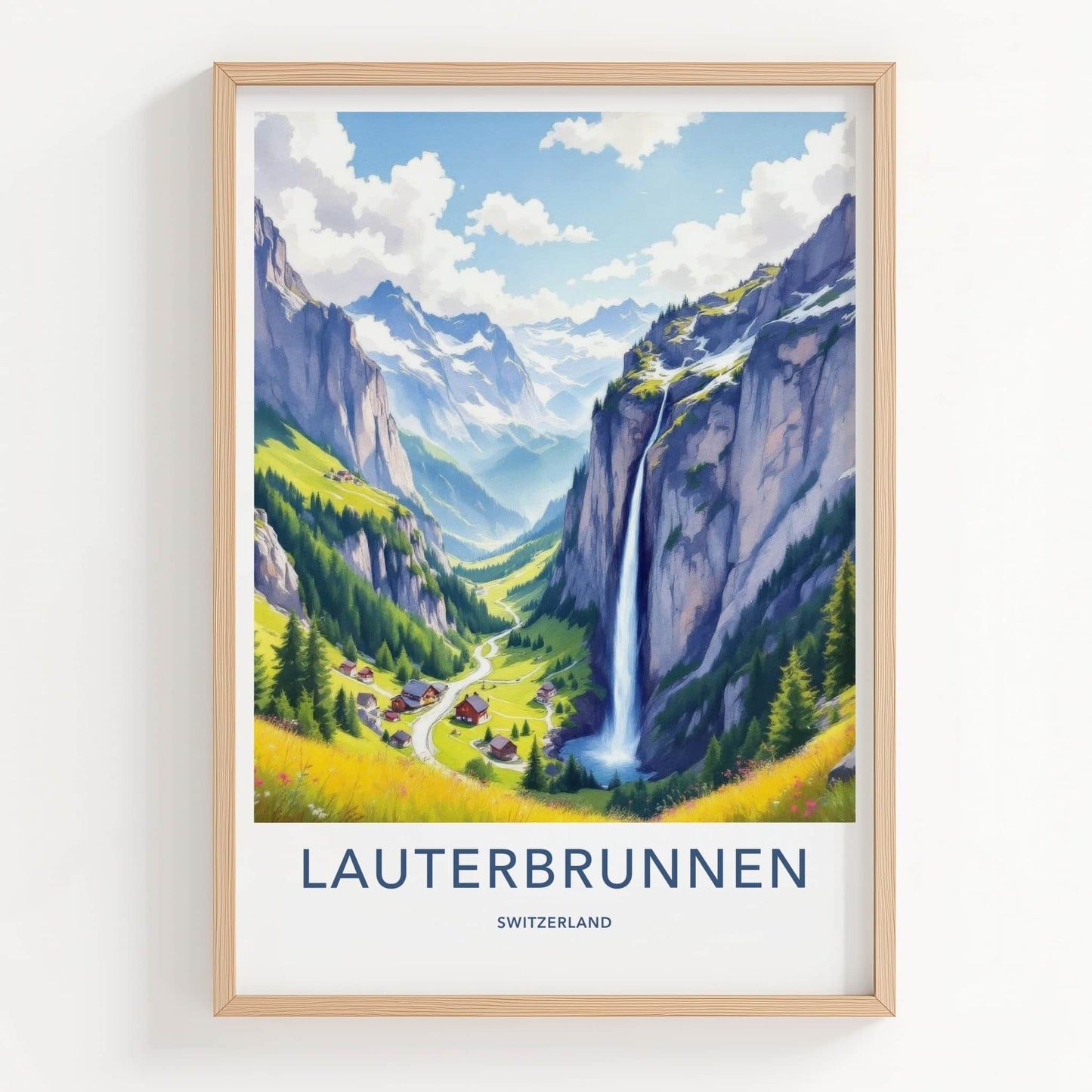 Lauterbrunnen Poster - Switzerland Travel Art - Mountain Valley Waterfall Home Decor