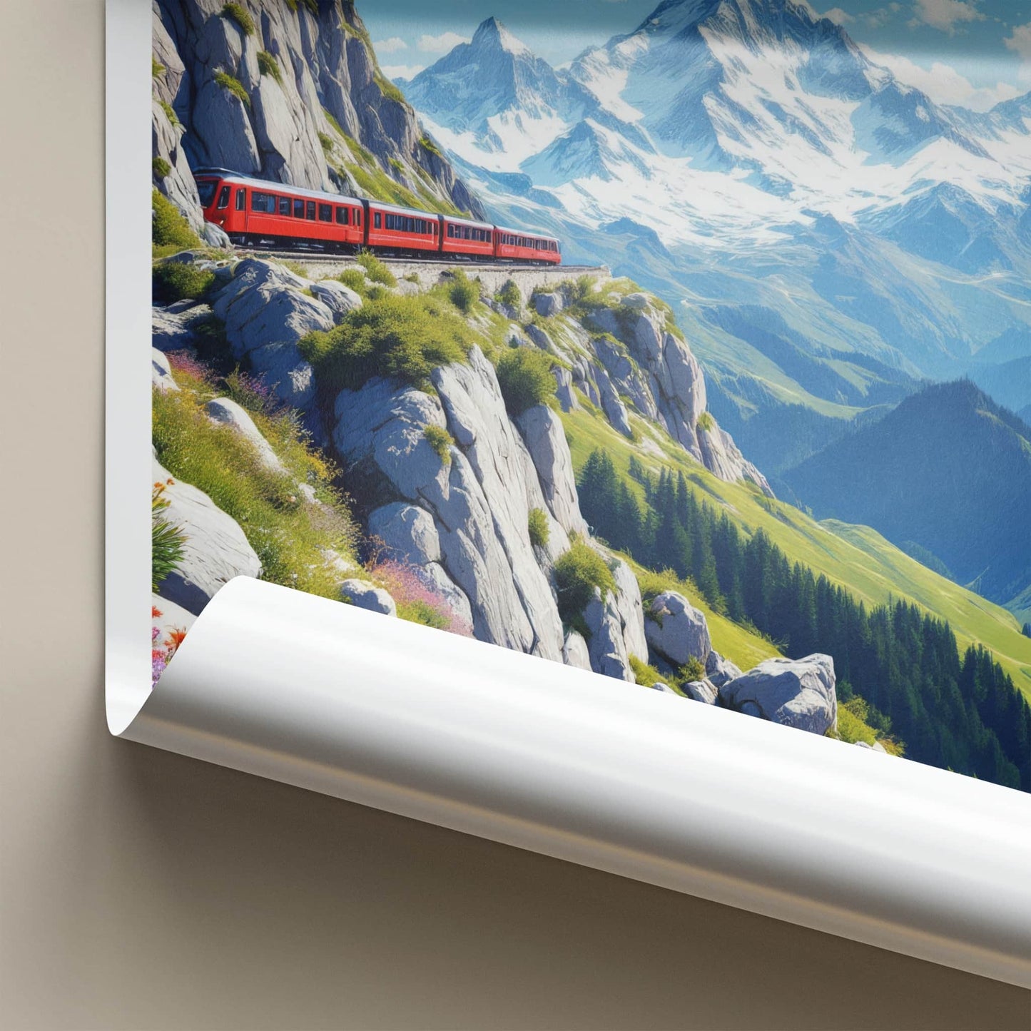Lauterbrunnen Poster - Switzerland Travel Art - Scenic Mountain Railway Home Decor