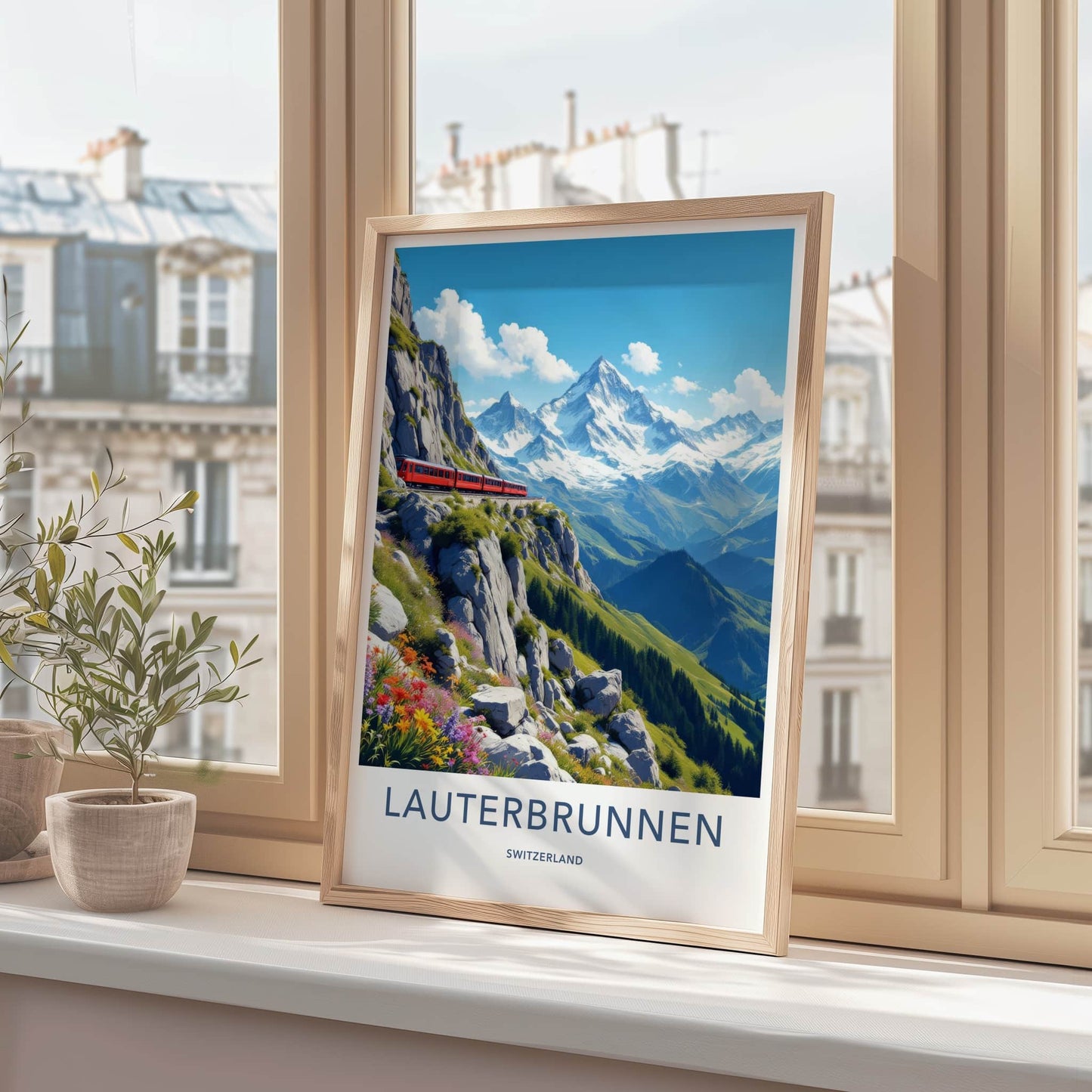 Lauterbrunnen Poster - Switzerland Travel Art - Scenic Mountain Railway Home Decor