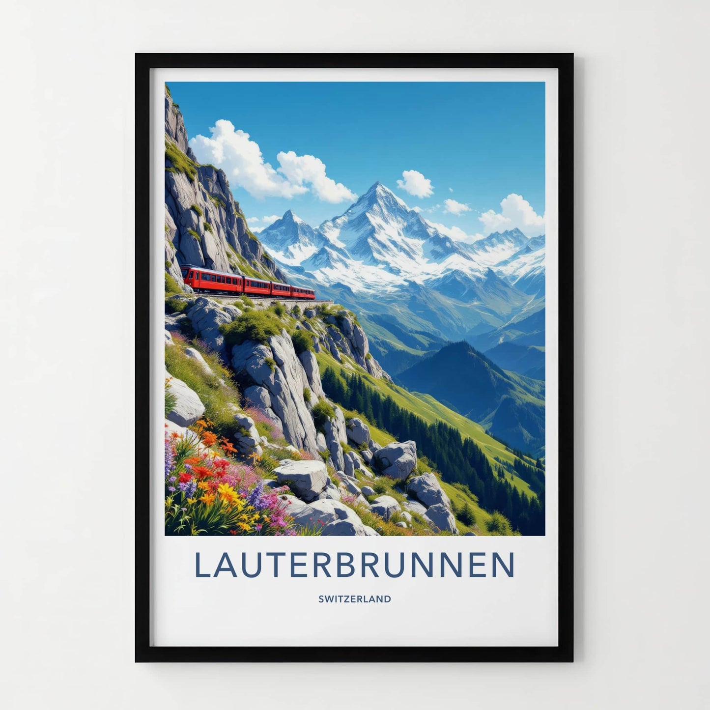 Lauterbrunnen Poster - Switzerland Travel Art - Scenic Mountain Railway Home Decor