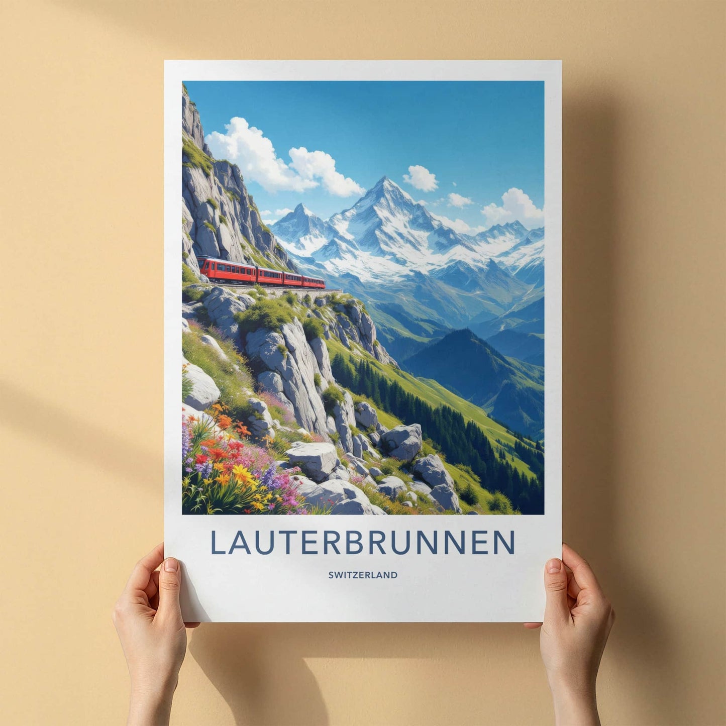 Lauterbrunnen Poster - Switzerland Travel Art - Scenic Mountain Railway Home Decor