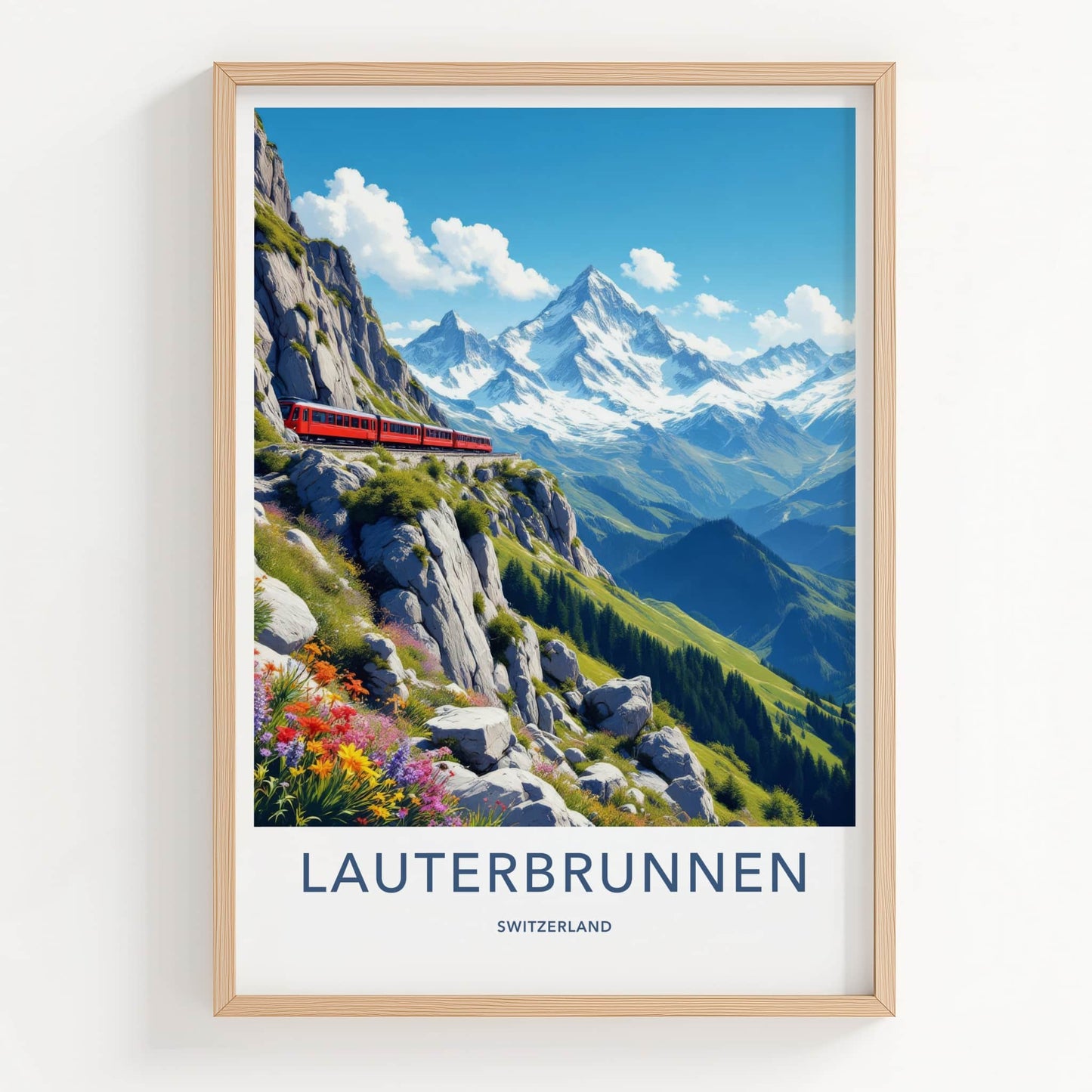 Lauterbrunnen Poster - Switzerland Travel Art - Scenic Mountain Railway Home Decor