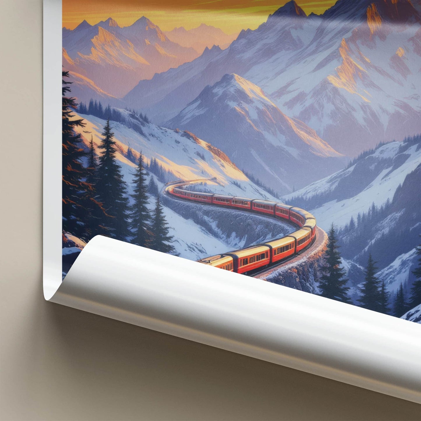 Lauterbrunnen Poster - Switzerland Travel Print - Winding Red Train Wall Decor