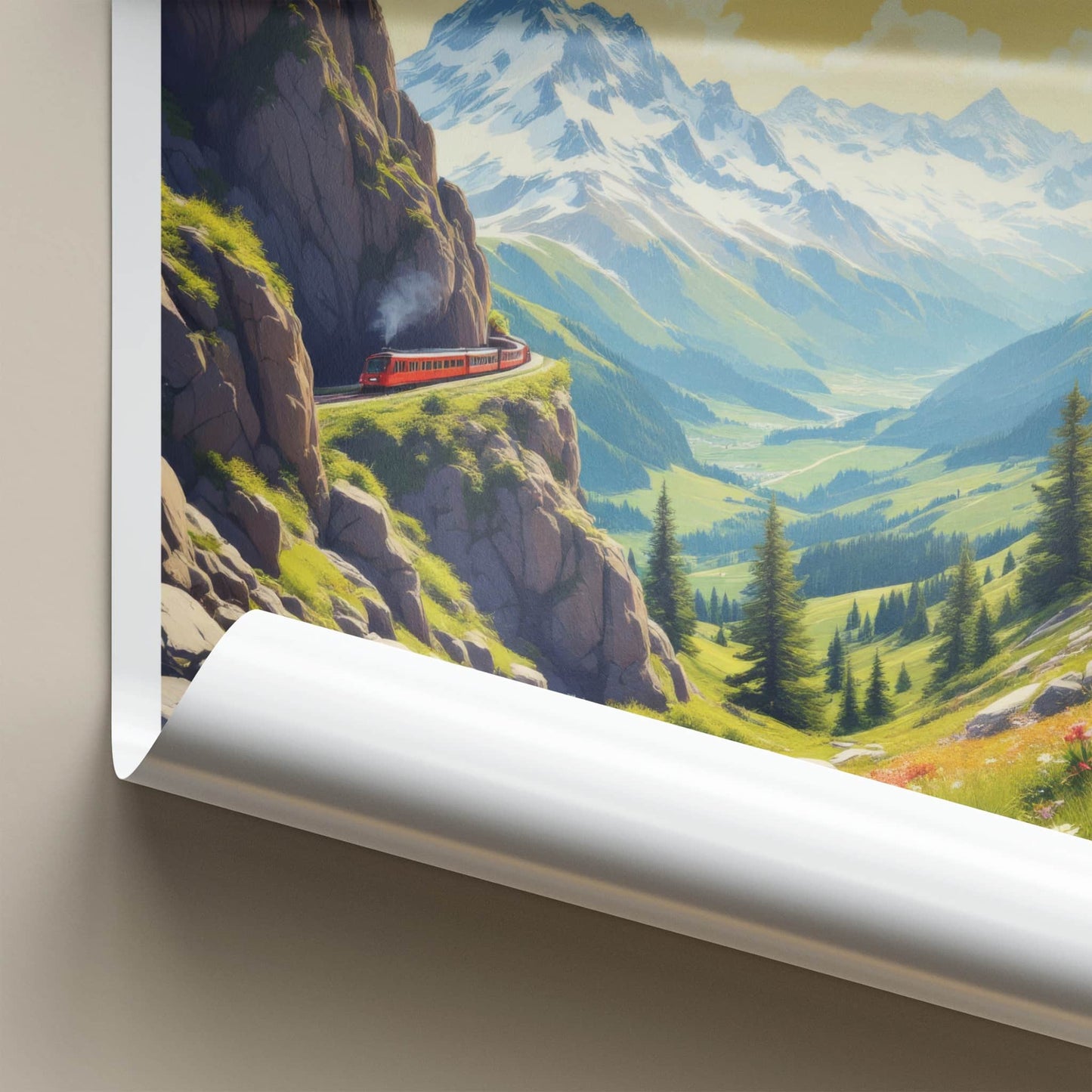 Lauterbrunnen Poster - Switzerland Wall Art - Red Train Valley Home Decor
