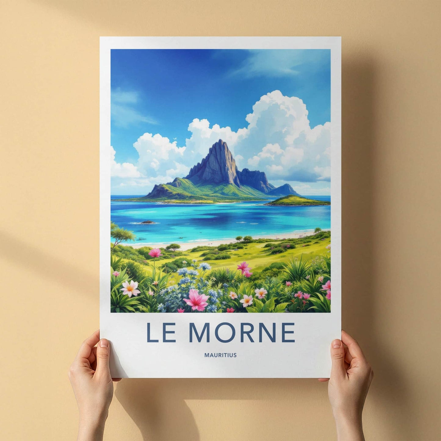 LE MORNE Poster - MAURITIUS Travel Art - Dramatic Peak Ocean Home Decor