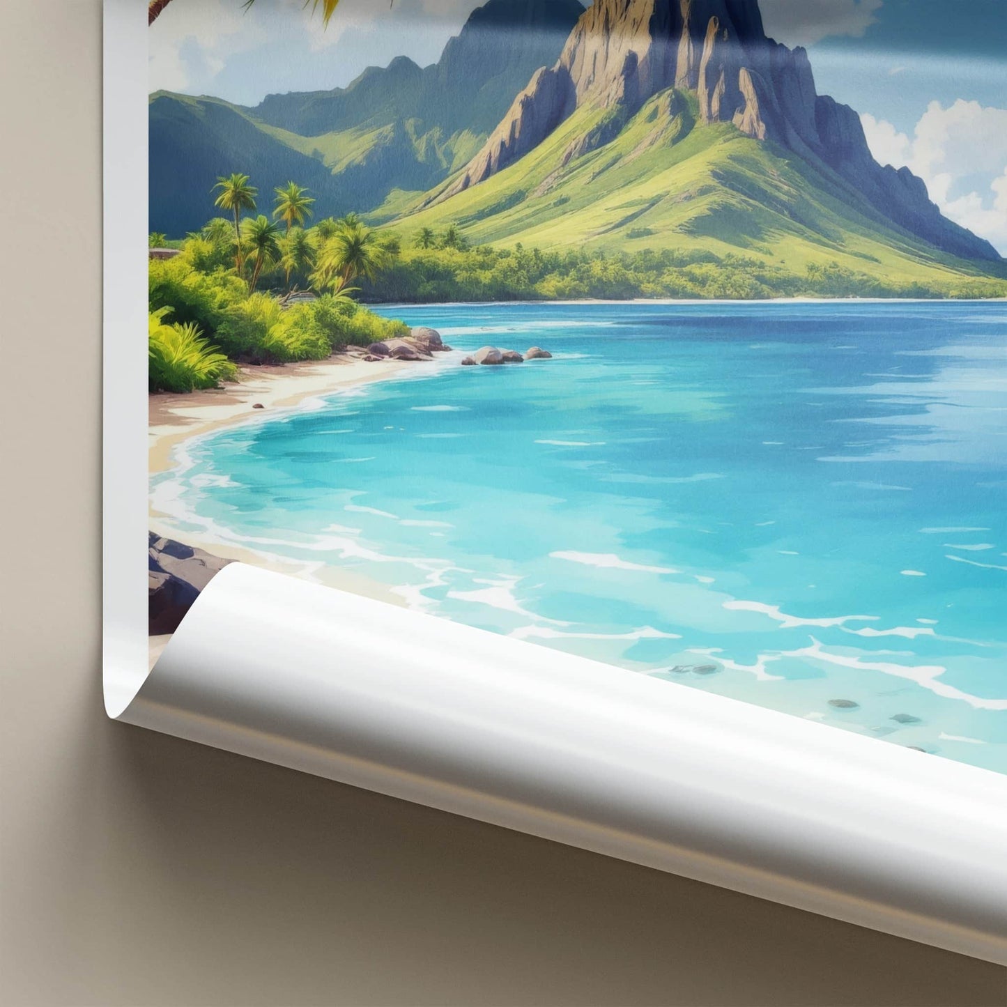 Le Morne Poster - Mauritius Travel Art - Tropical Mountain Lagoon Home Decor