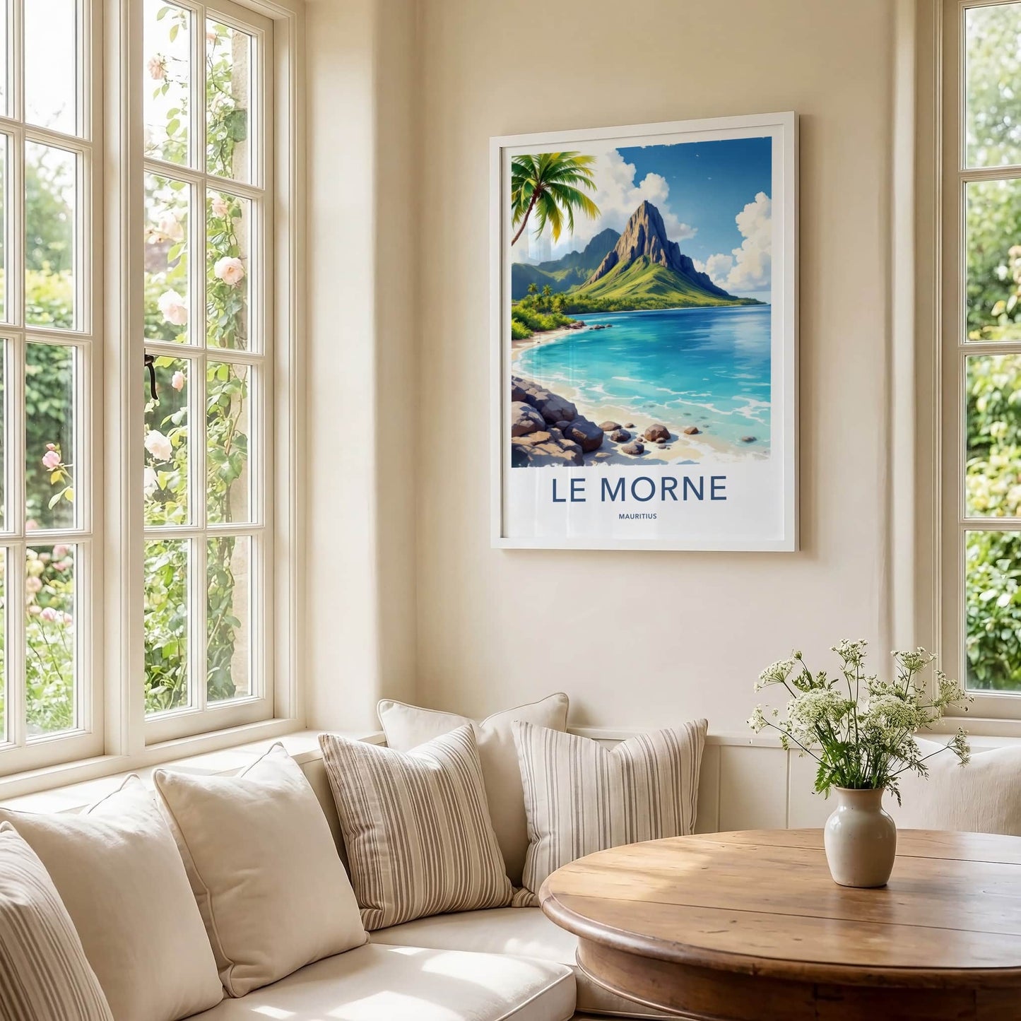 Le Morne Poster - Mauritius Travel Art - Tropical Mountain Lagoon Home Decor