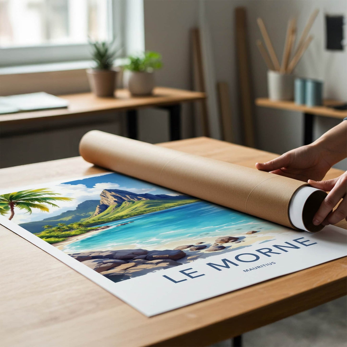 Le Morne Poster - Mauritius Travel Art - Tropical Mountain Lagoon Home Decor