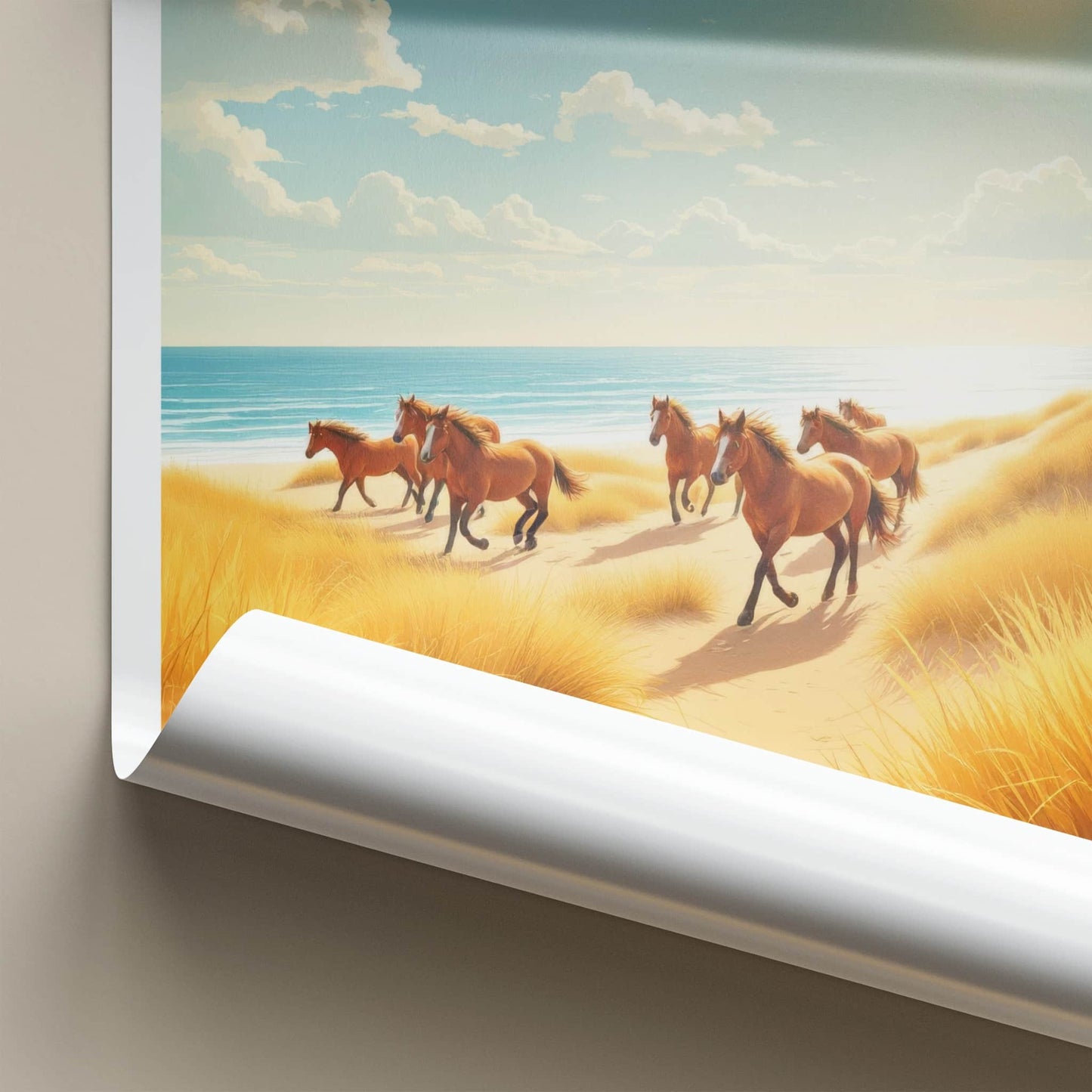 Leba Poster - Poland Framed Print - Galloping Beach Horses Lounge Decor