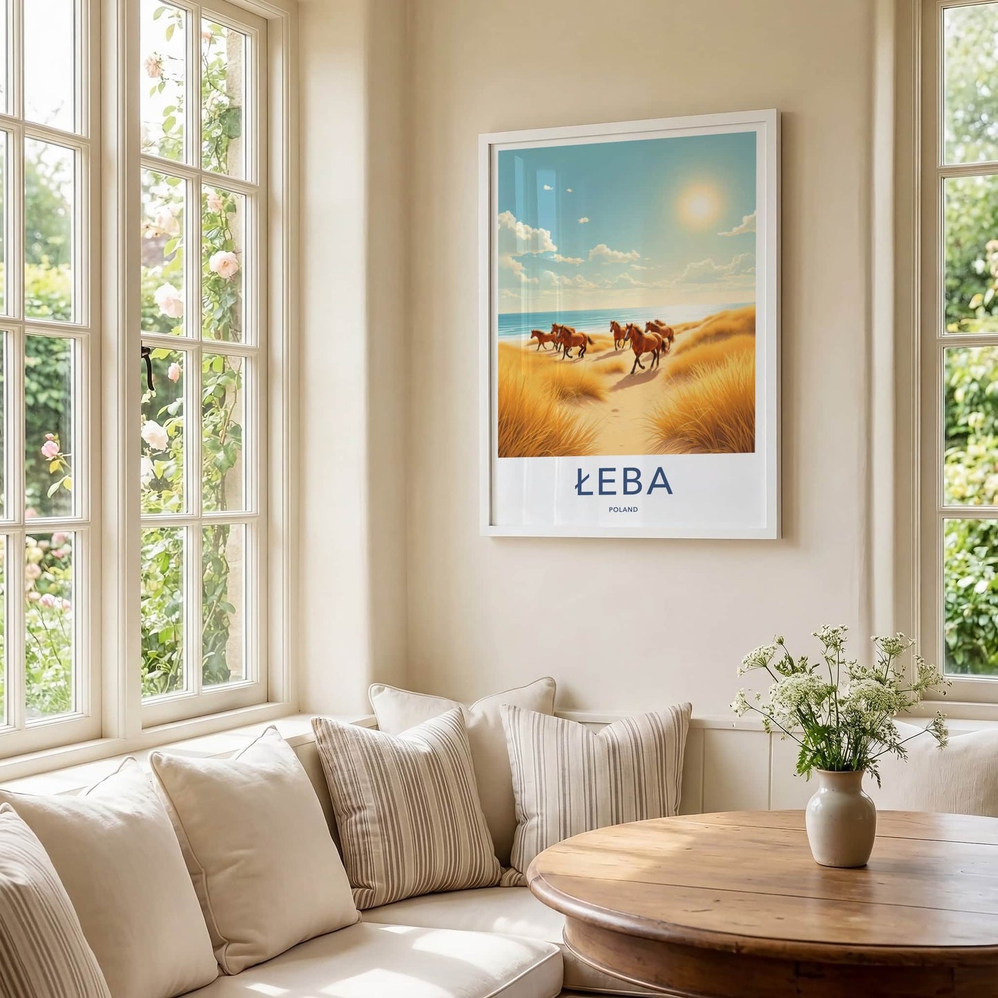 Leba Poster - Poland Framed Print - Galloping Beach Horses Lounge Decor