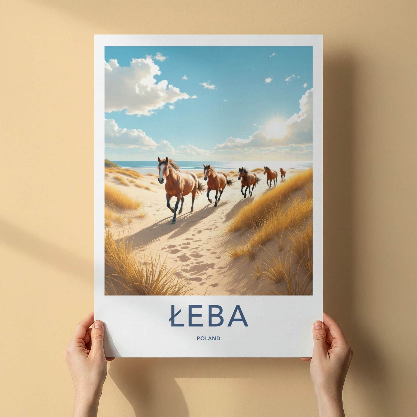 LEBA Poster - Poland Framed Print - Wild Horses Beach Lounge Decor