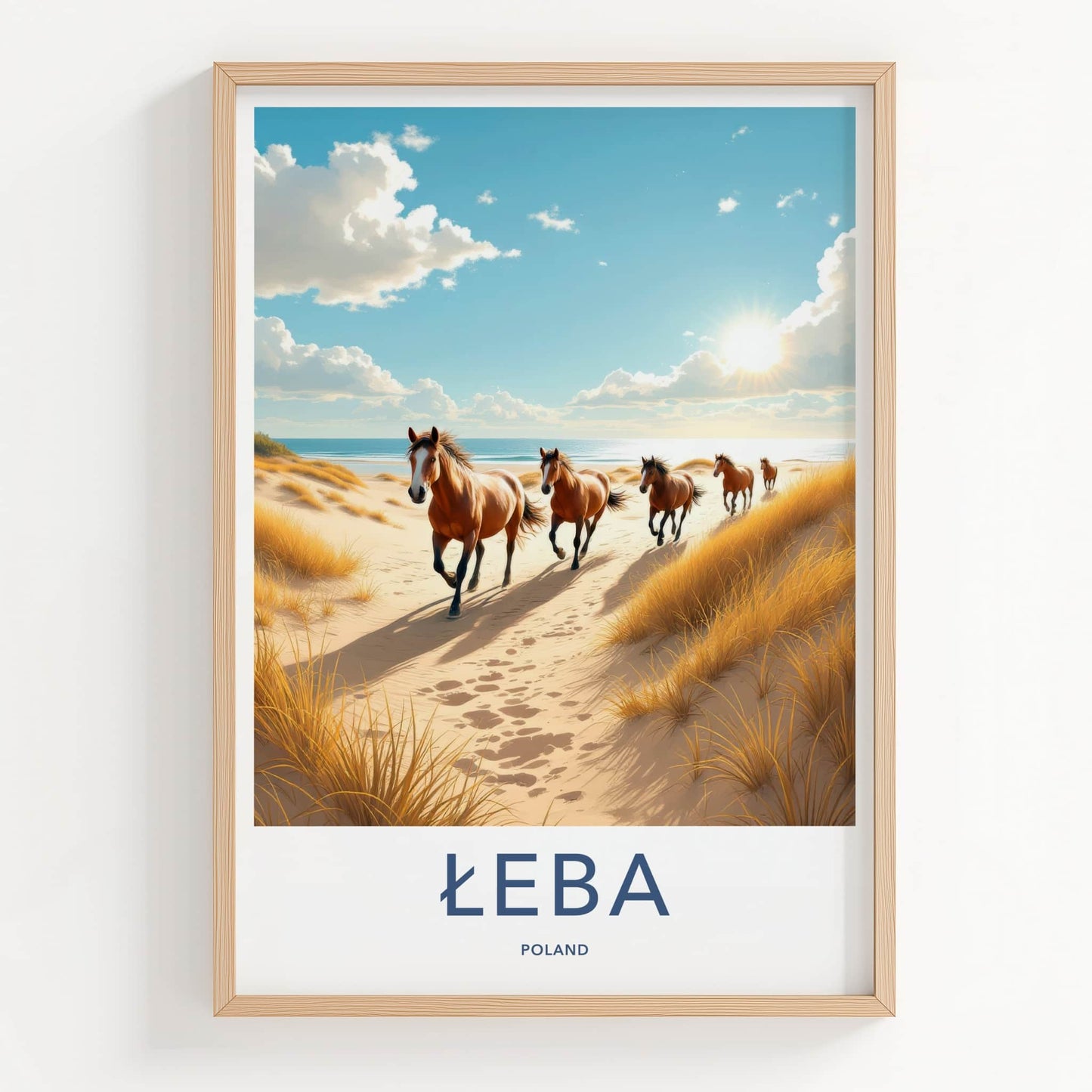 LEBA Poster - Poland Framed Print - Wild Horses Beach Lounge Decor