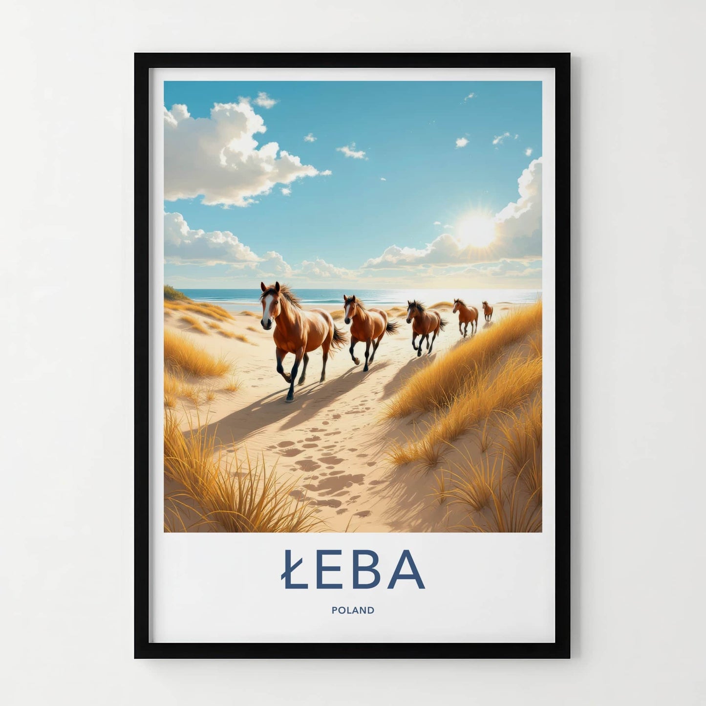 LEBA Poster - Poland Framed Print - Wild Horses Beach Lounge Decor