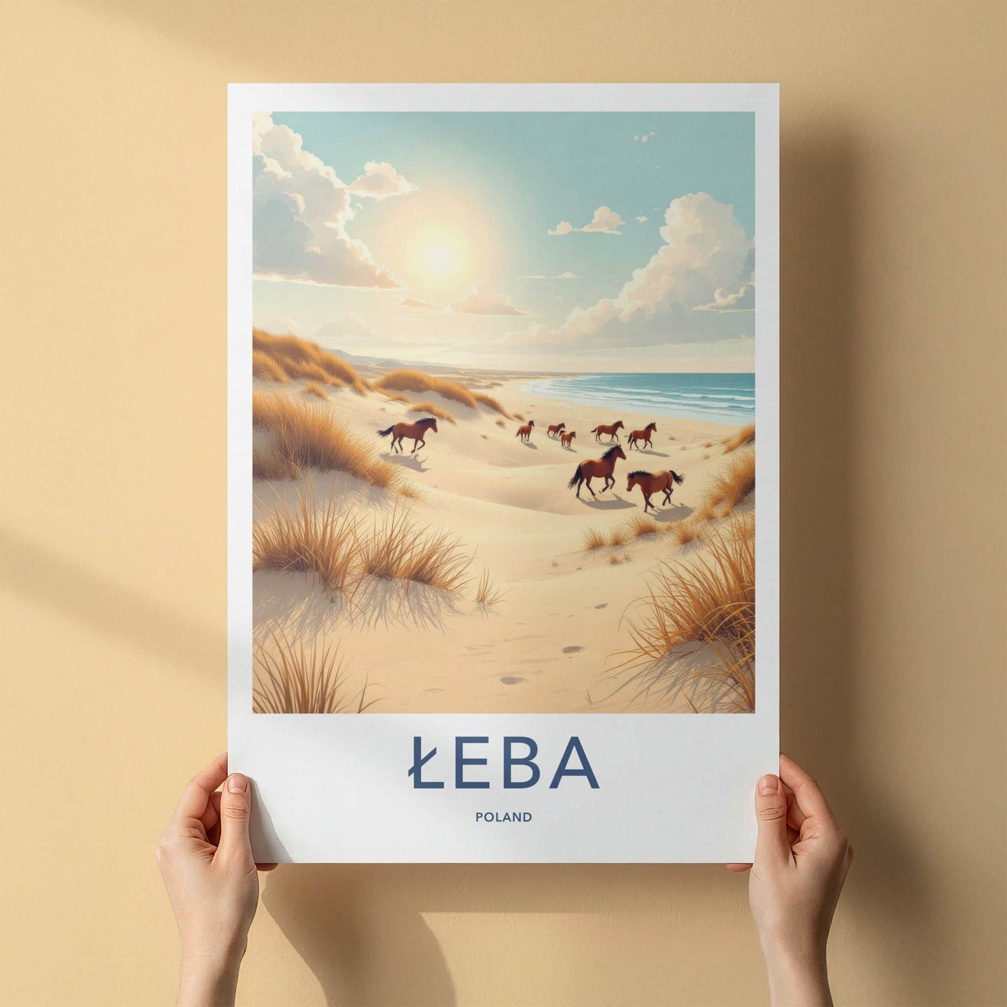 Leba Poster - Poland Travel Art - Wild Horses Beach Home Decor