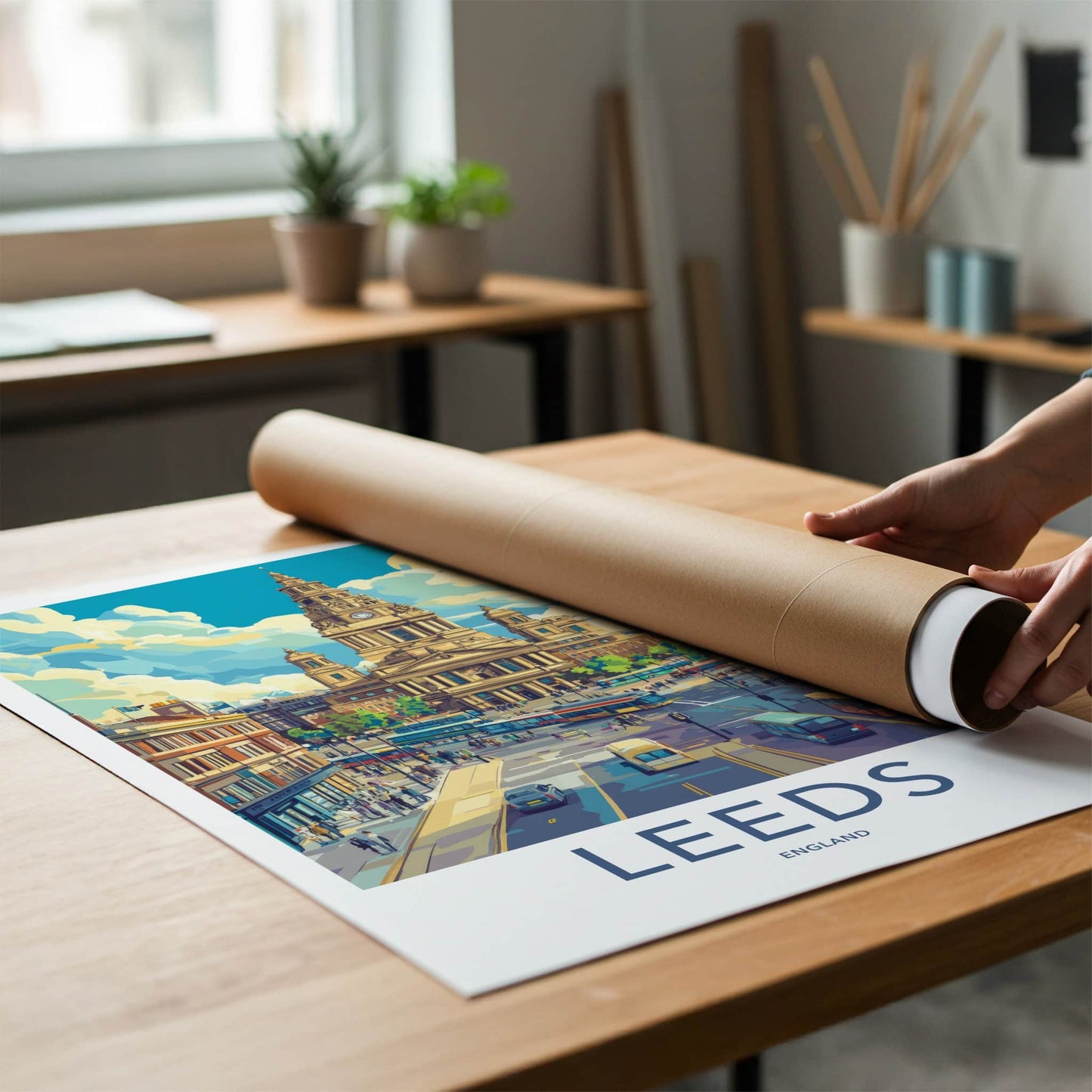 Leeds Poster - England Travel Art - Bustling City Street Home Decor
