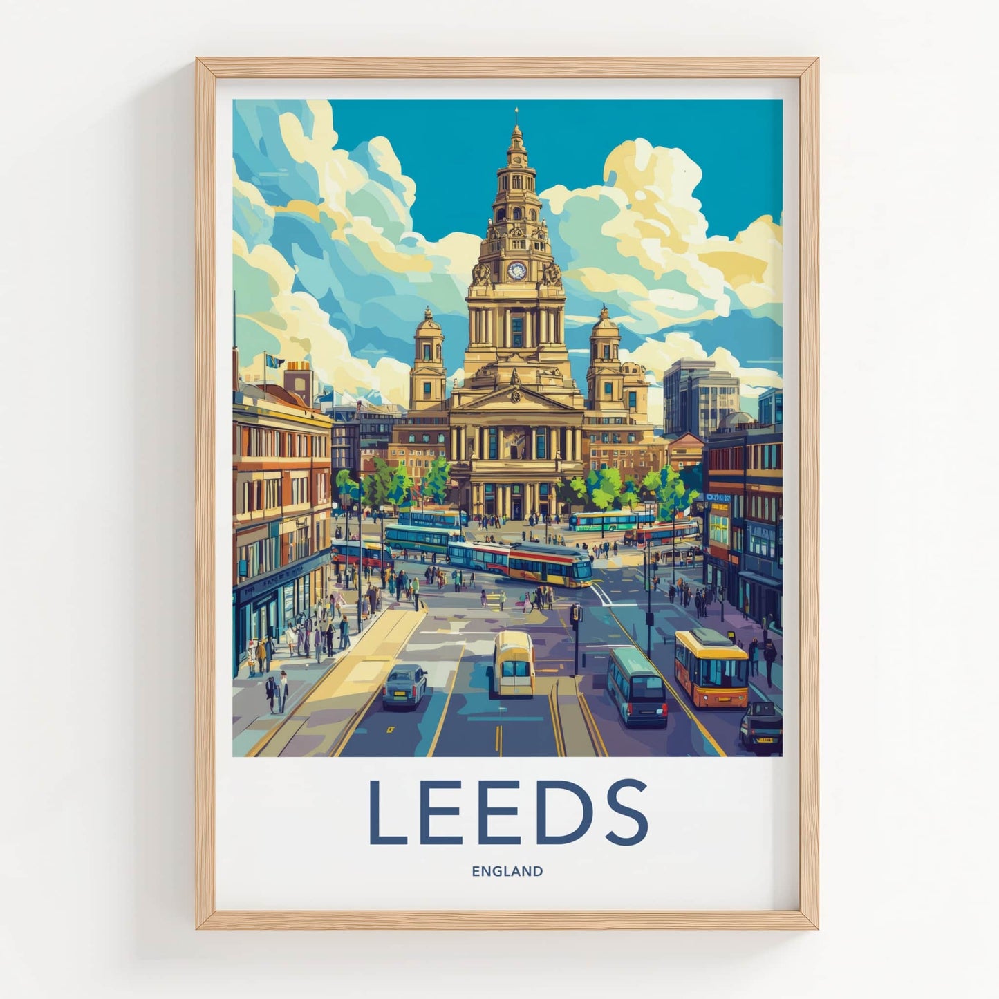 Leeds Poster - England Travel Art - Bustling City Street Home Decor