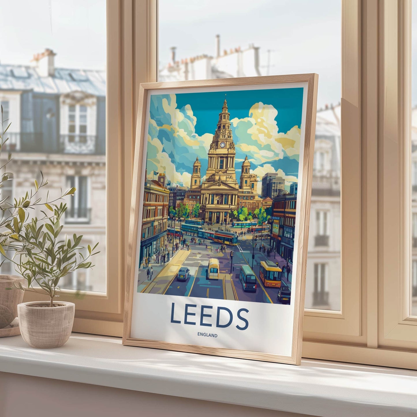 Leeds Poster - England Travel Art - Bustling City Street Home Decor