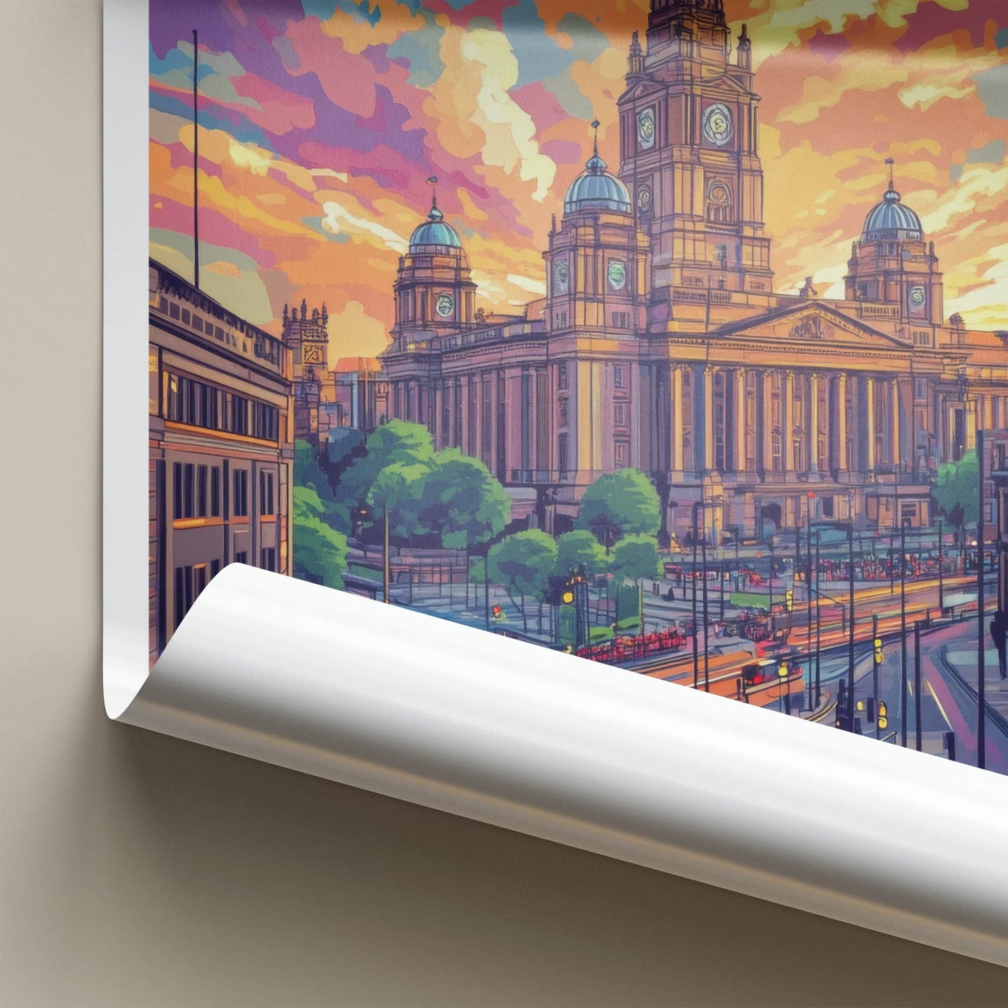 Leeds Poster - England Travel Print - Grand Building Sunset Wall Decor