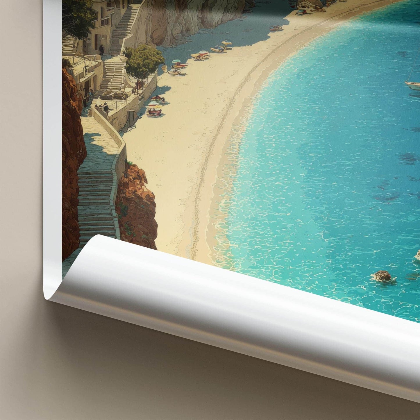 Lefkada Poster - Greece Travel Art - Village Cliff Beach Home Decor