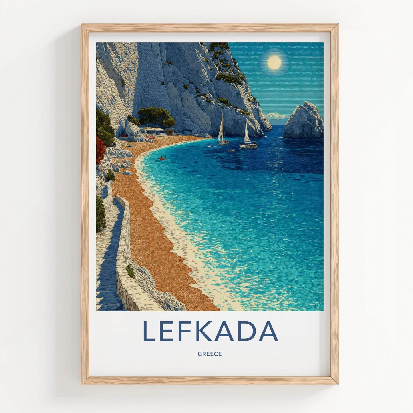 Lefkada Poster - Greece Travel Art - White Cliffs Beach Wall Decor
