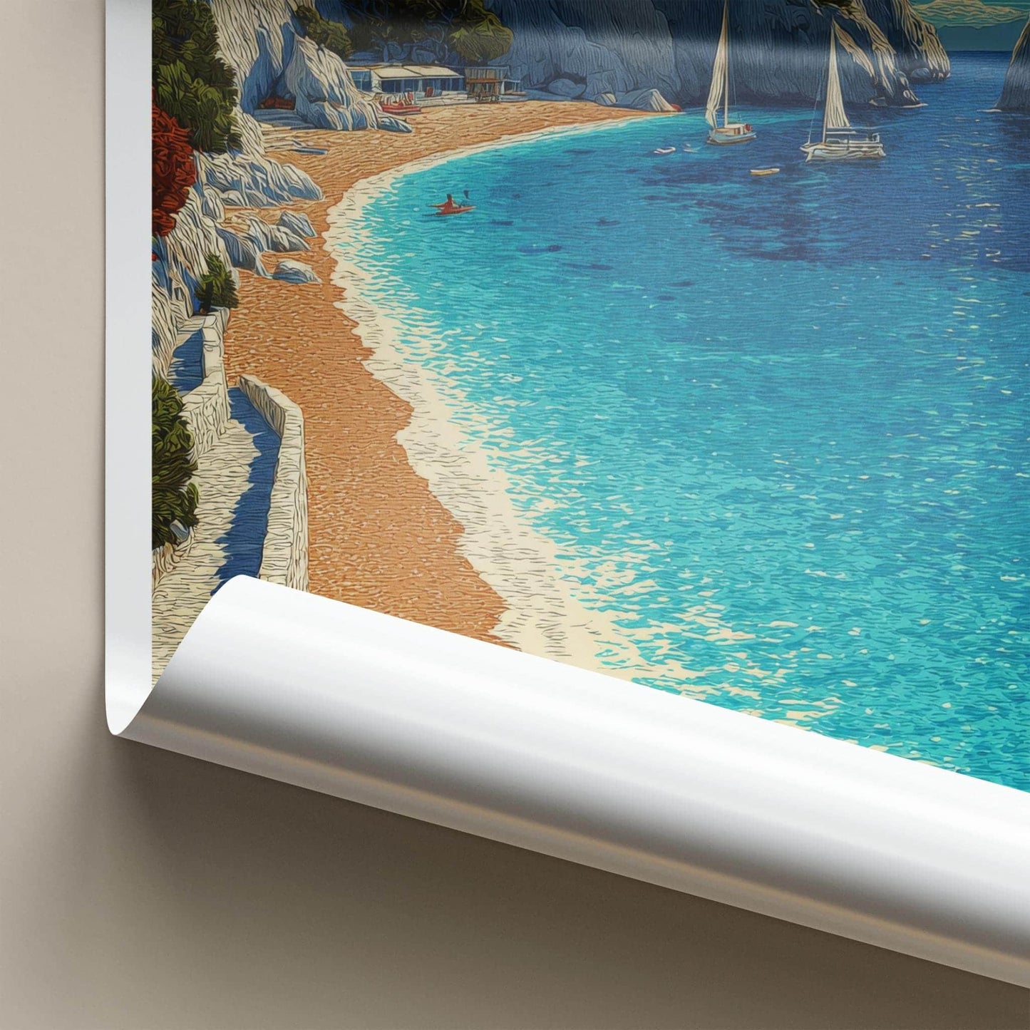 Lefkada Poster - Greece Travel Art - White Cliffs Beach Wall Decor