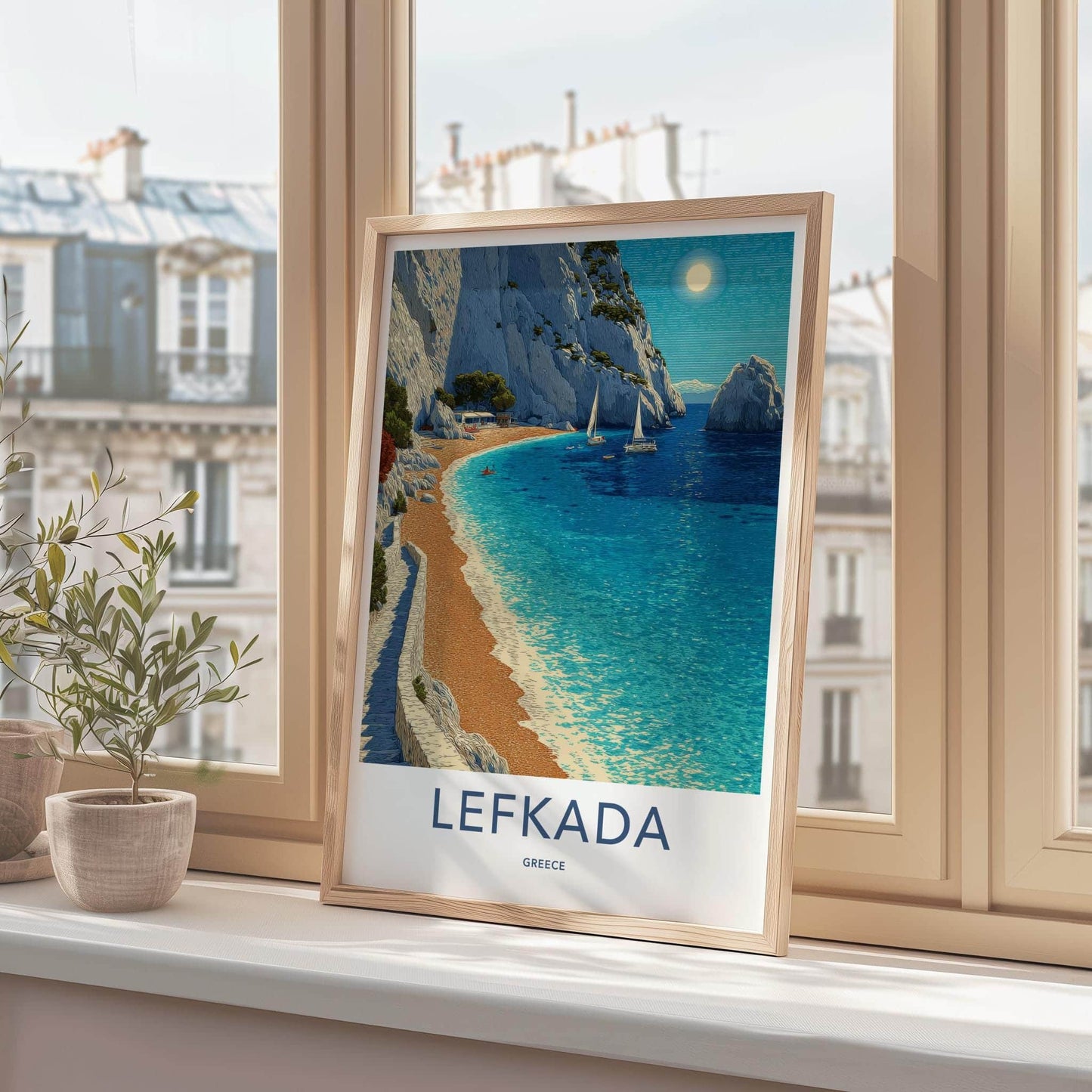 Lefkada Poster - Greece Travel Art - White Cliffs Beach Wall Decor