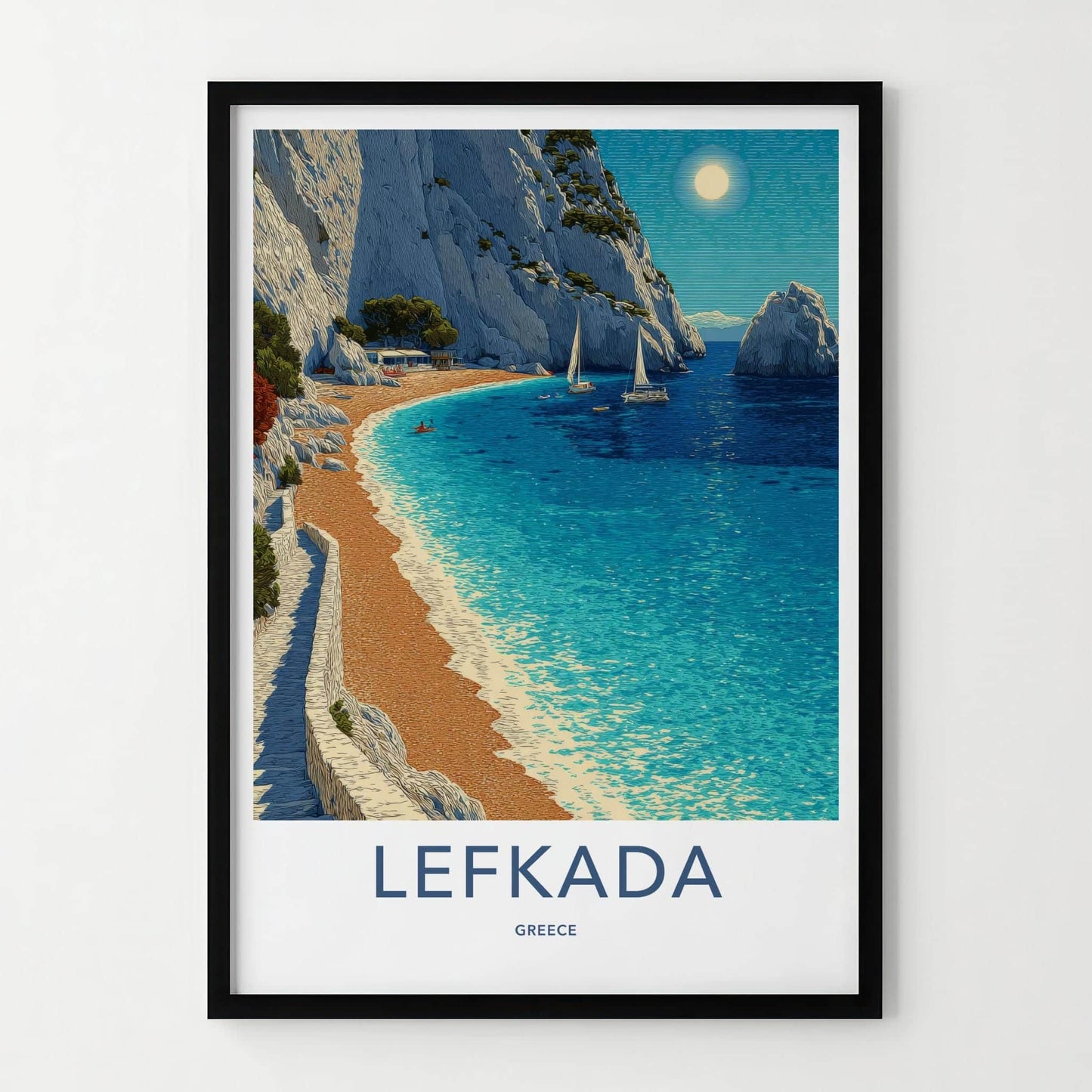 Lefkada Poster - Greece Travel Art - White Cliffs Beach Wall Decor