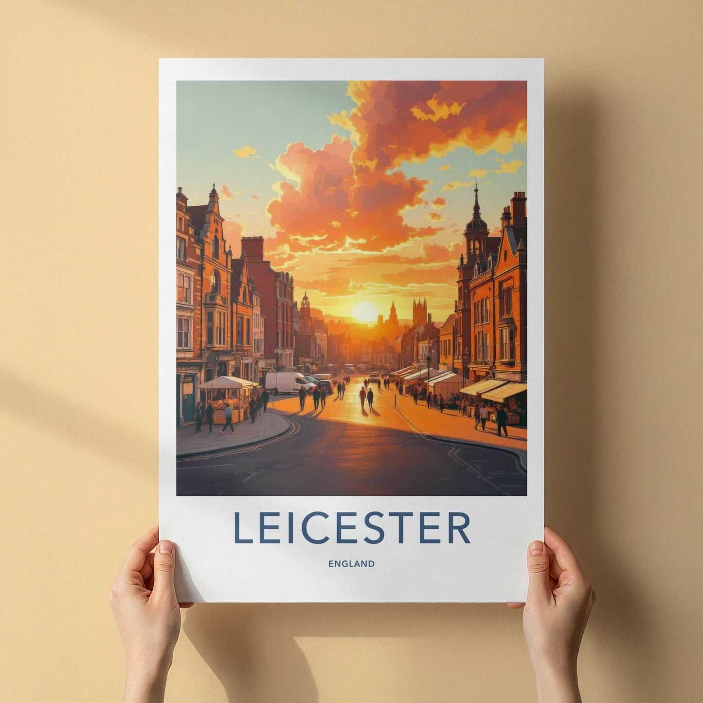 Leicester Poster - England Wall Art - Vibrant City Sunset Home Decor