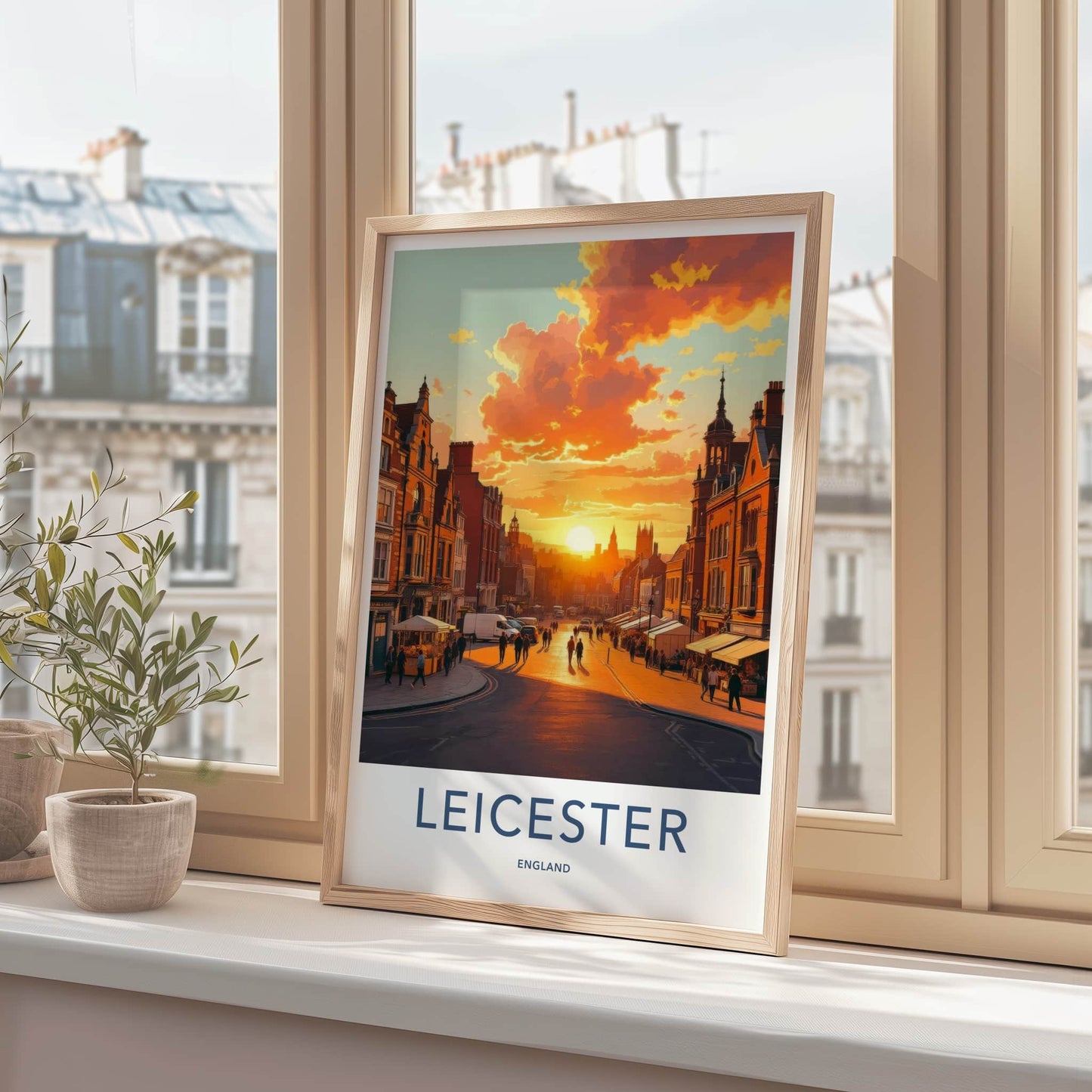 Leicester Poster - England Wall Art - Vibrant City Sunset Home Decor