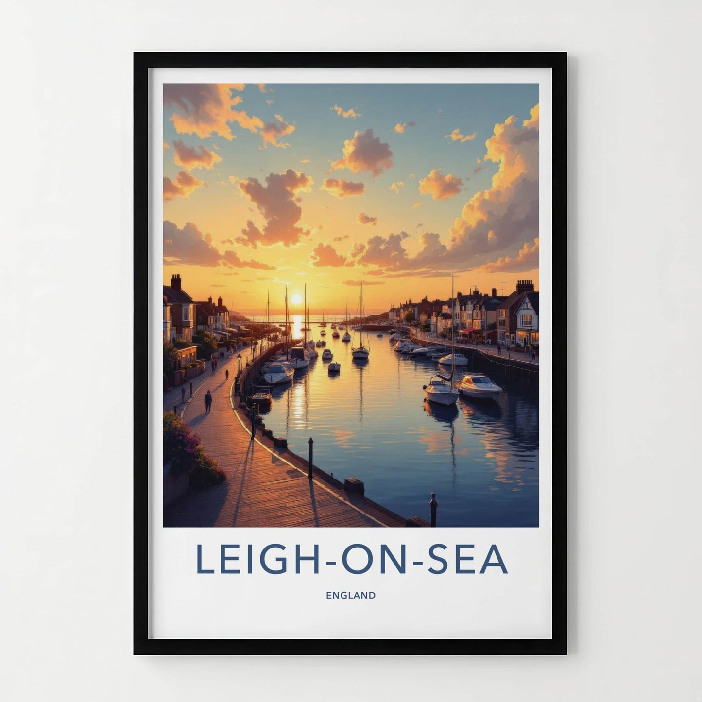 Leigh-On-Sea Poster - England Wall Art - Harbor Sunset Boats Home Decor