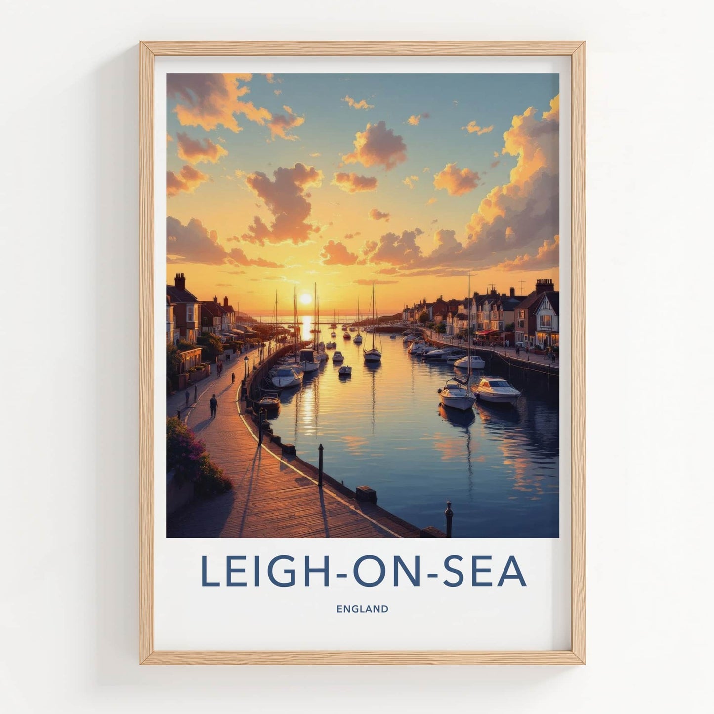 Leigh-On-Sea Poster - England Wall Art - Harbor Sunset Boats Home Decor