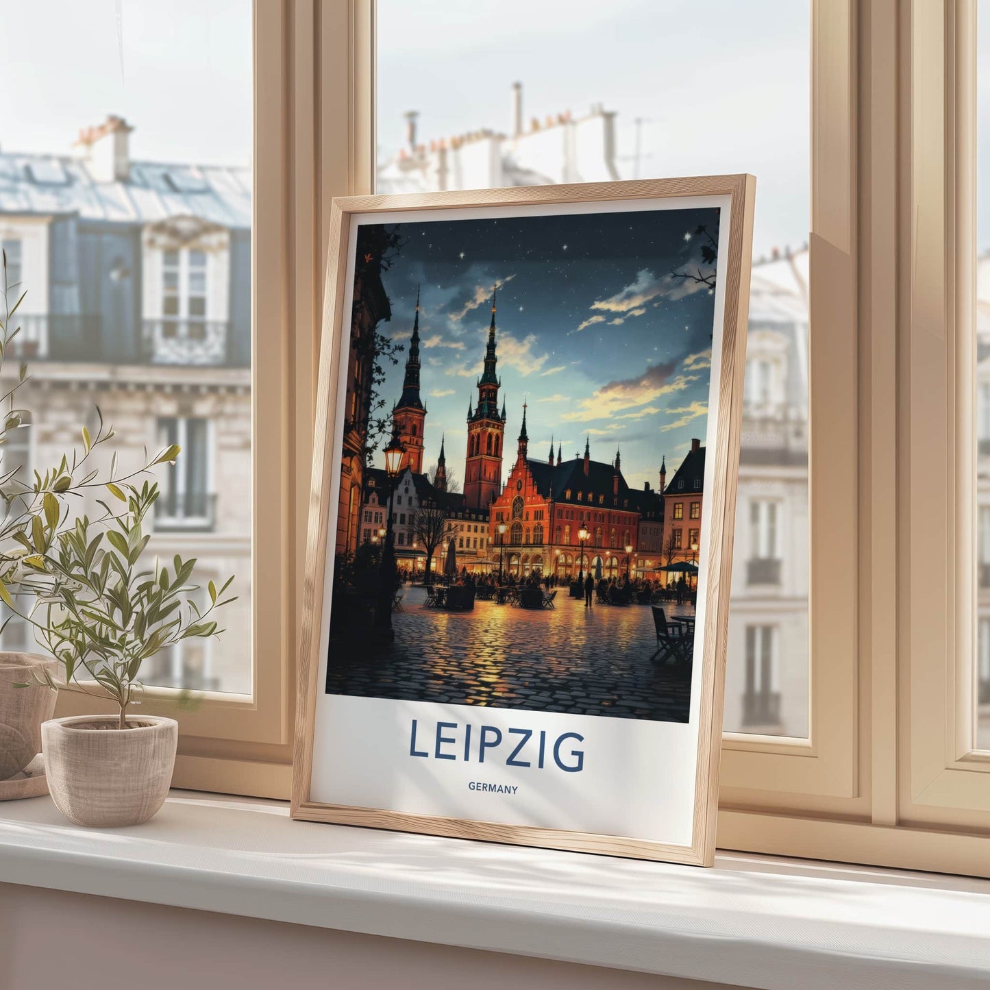 Leipzig Poster - Germany Art Print - Illuminated City Square Home Decor