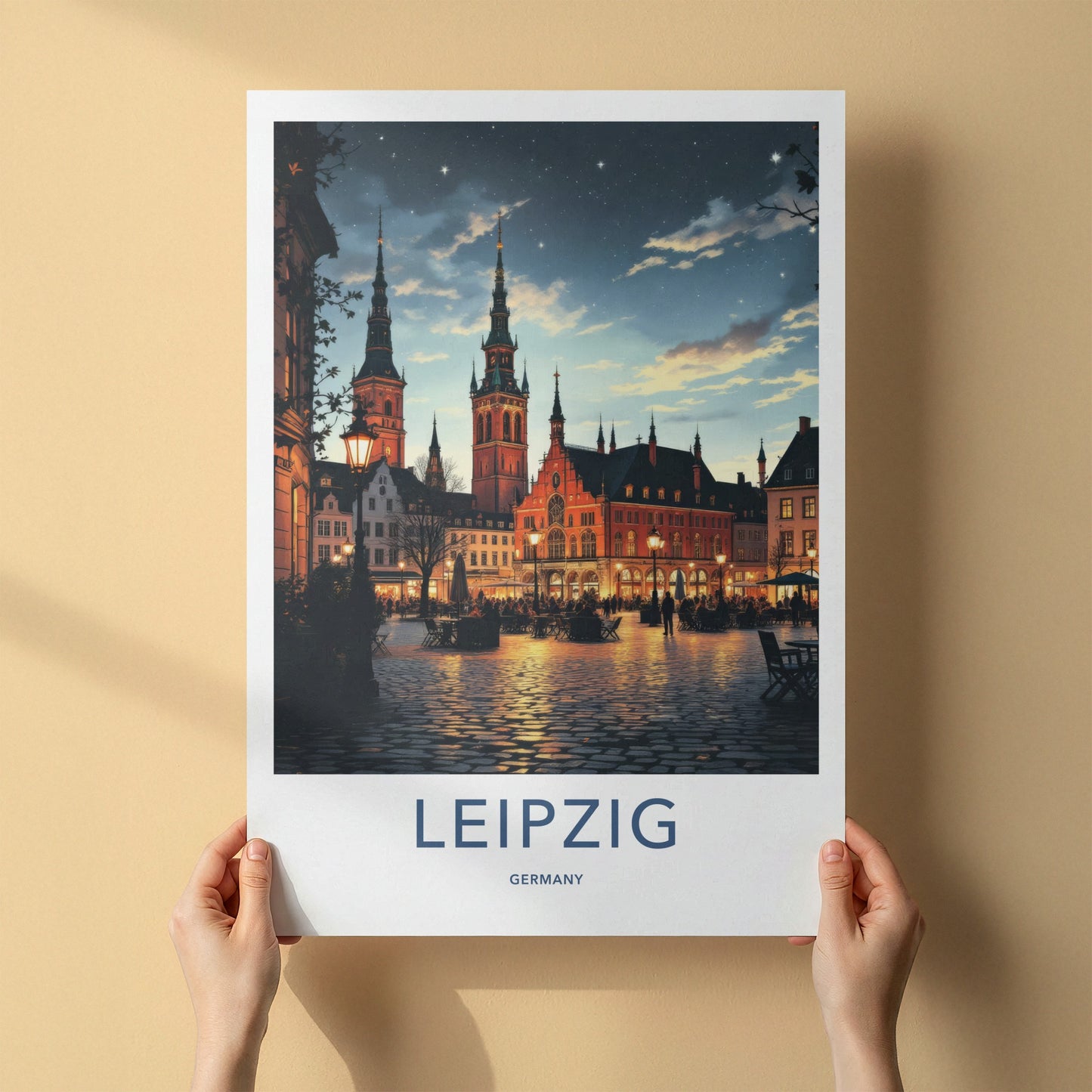 Leipzig Poster - Germany Art Print - Illuminated City Square Home Decor