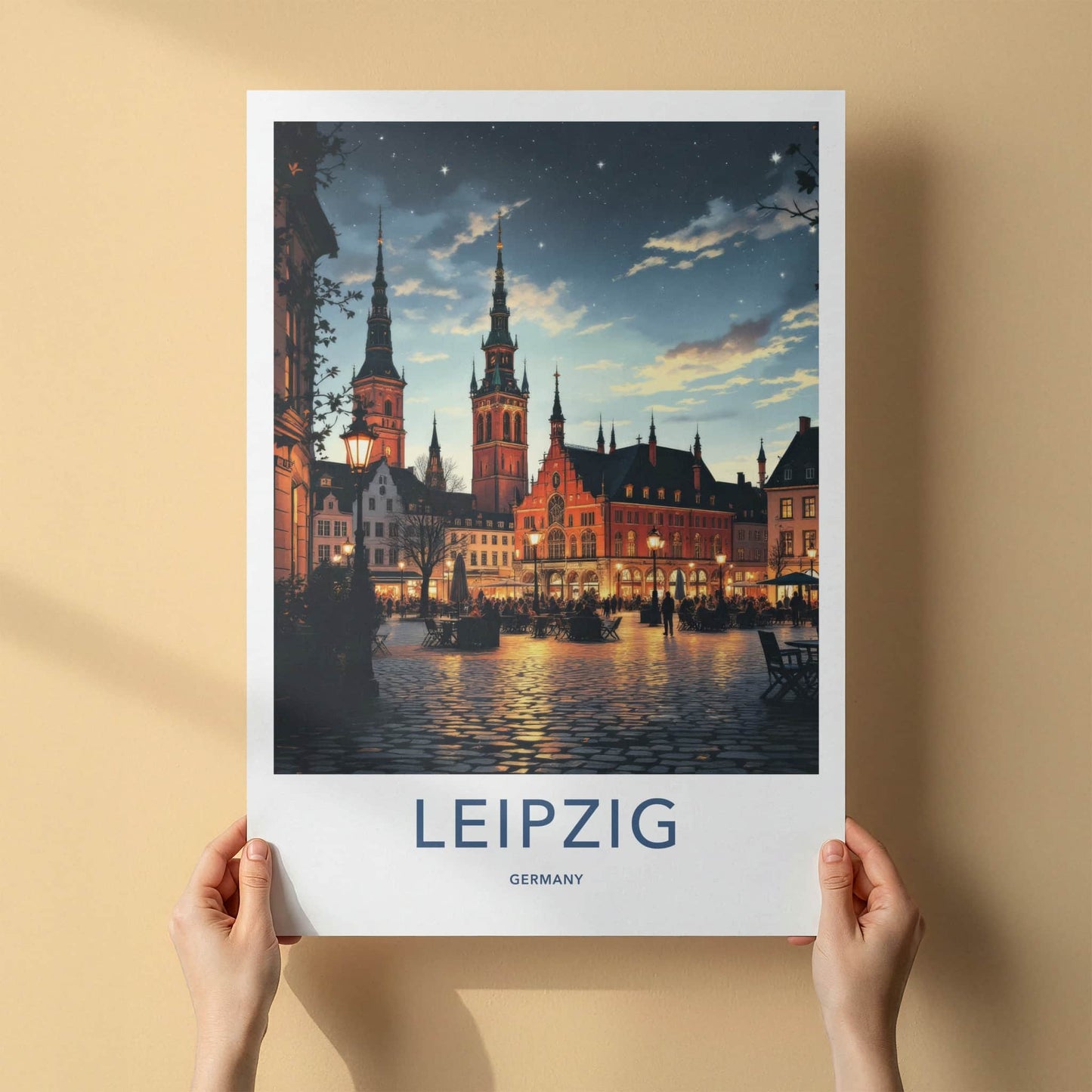 Leipzig Poster - Germany Art Print - Illuminated City Square Home Decor