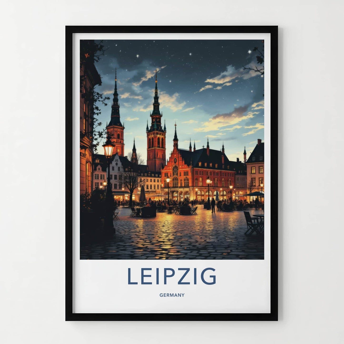 Leipzig Poster - Germany Art Print - Illuminated City Square Home Decor