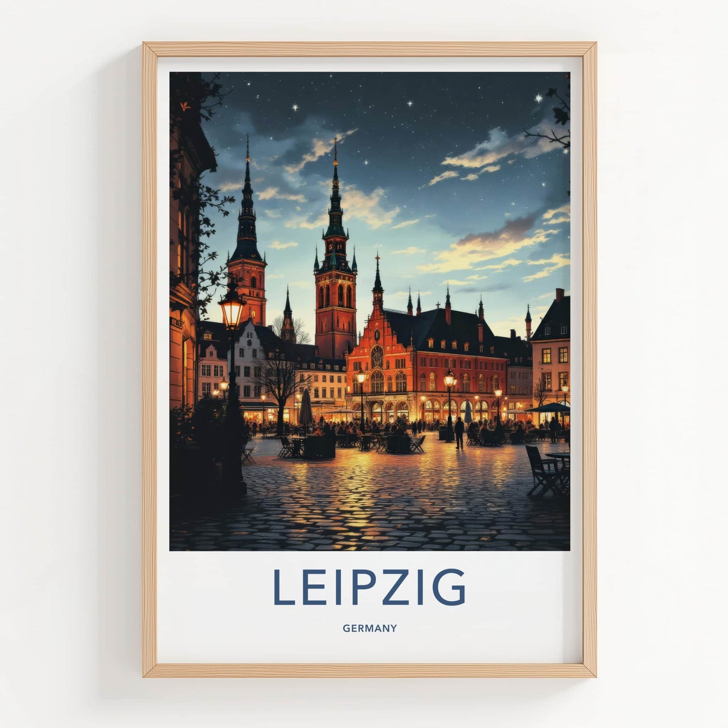Leipzig Poster - Germany Art Print - Illuminated City Square Home Decor