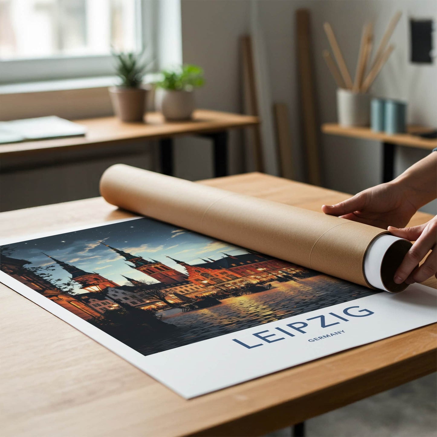 Leipzig Poster - Germany Art Print - Illuminated City Square Home Decor