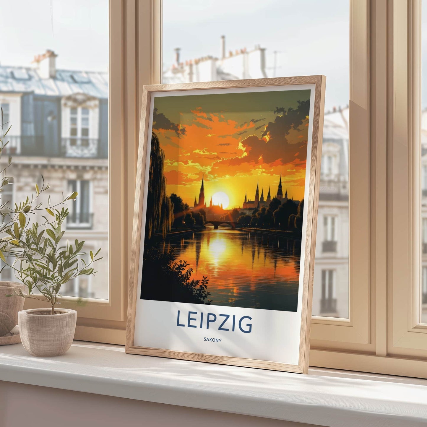 Leipzig Poster - Germany Travel Art - Golden Sunset Reflections Home Decor