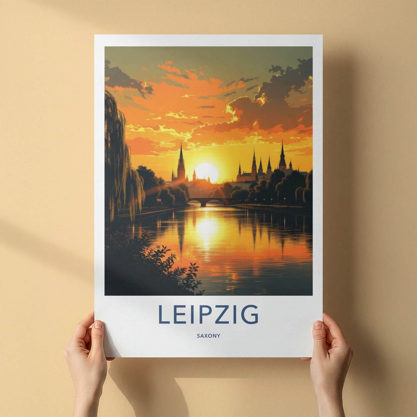 Leipzig Poster - Germany Travel Art - Golden Sunset Reflections Home Decor