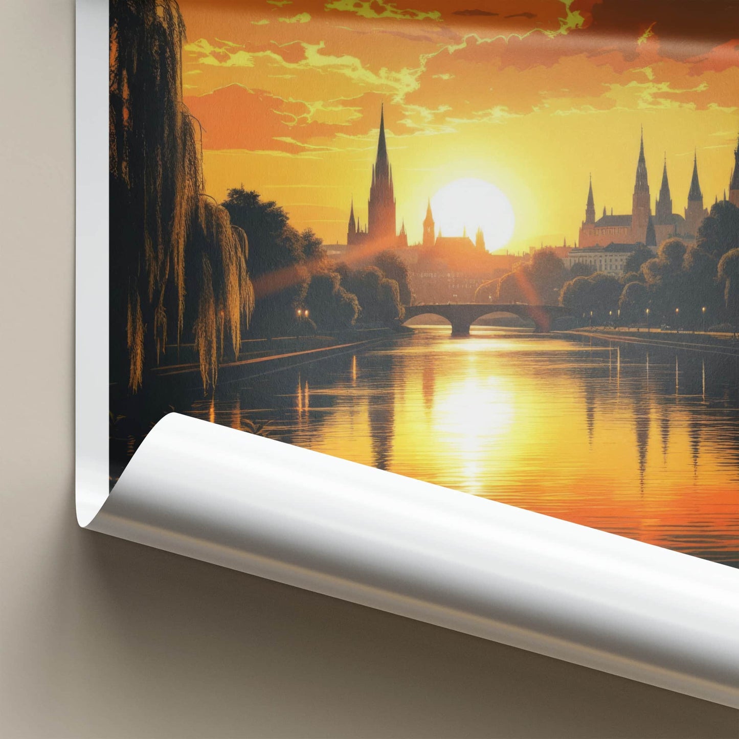 Leipzig Poster - Germany Travel Art - Golden Sunset Reflections Home Decor