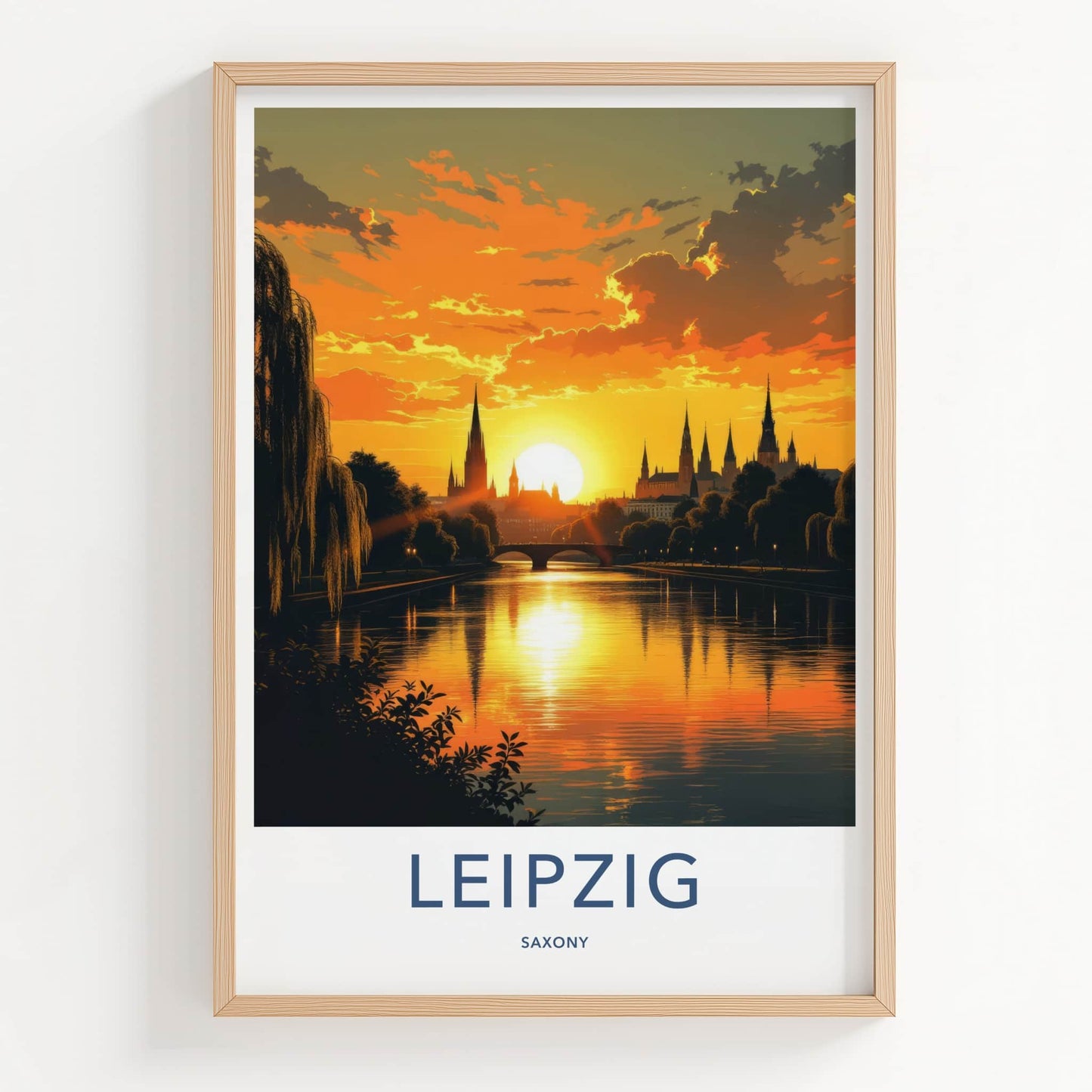 Leipzig Poster - Germany Travel Art - Golden Sunset Reflections Home Decor