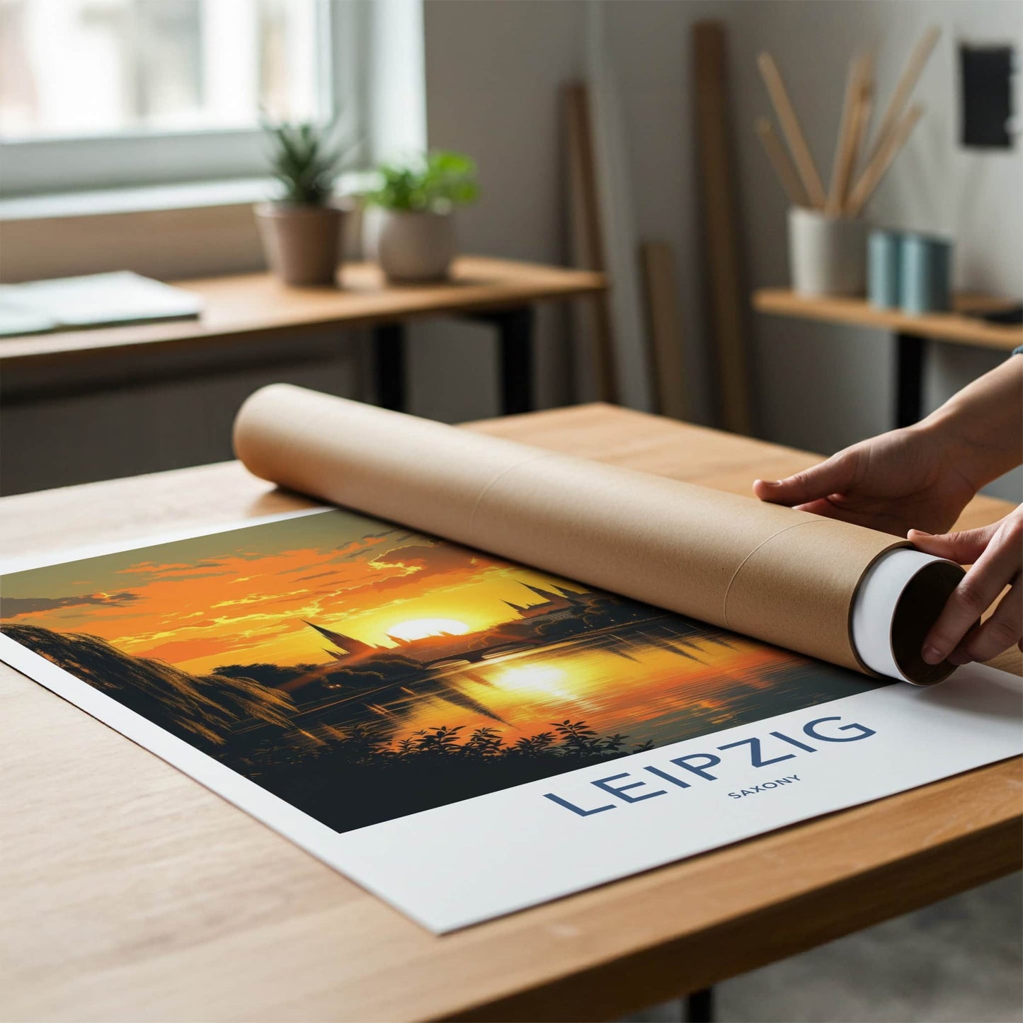 Leipzig Poster - Germany Travel Art - Golden Sunset Reflections Home Decor