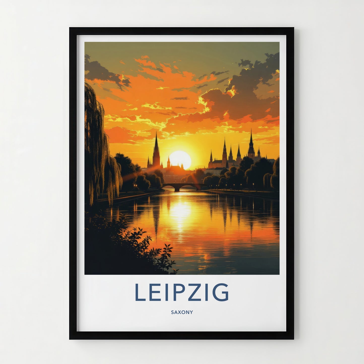 Leipzig Poster - Germany Travel Art - Golden Sunset Reflections Home Decor
