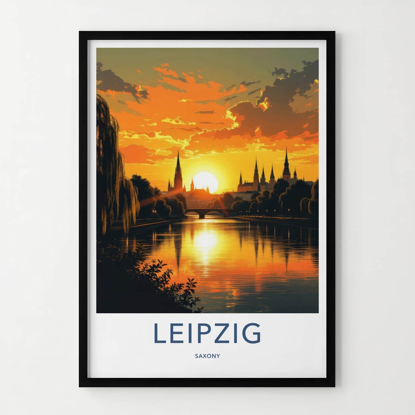 Leipzig Poster - Germany Travel Art - Golden Sunset Reflections Home Decor