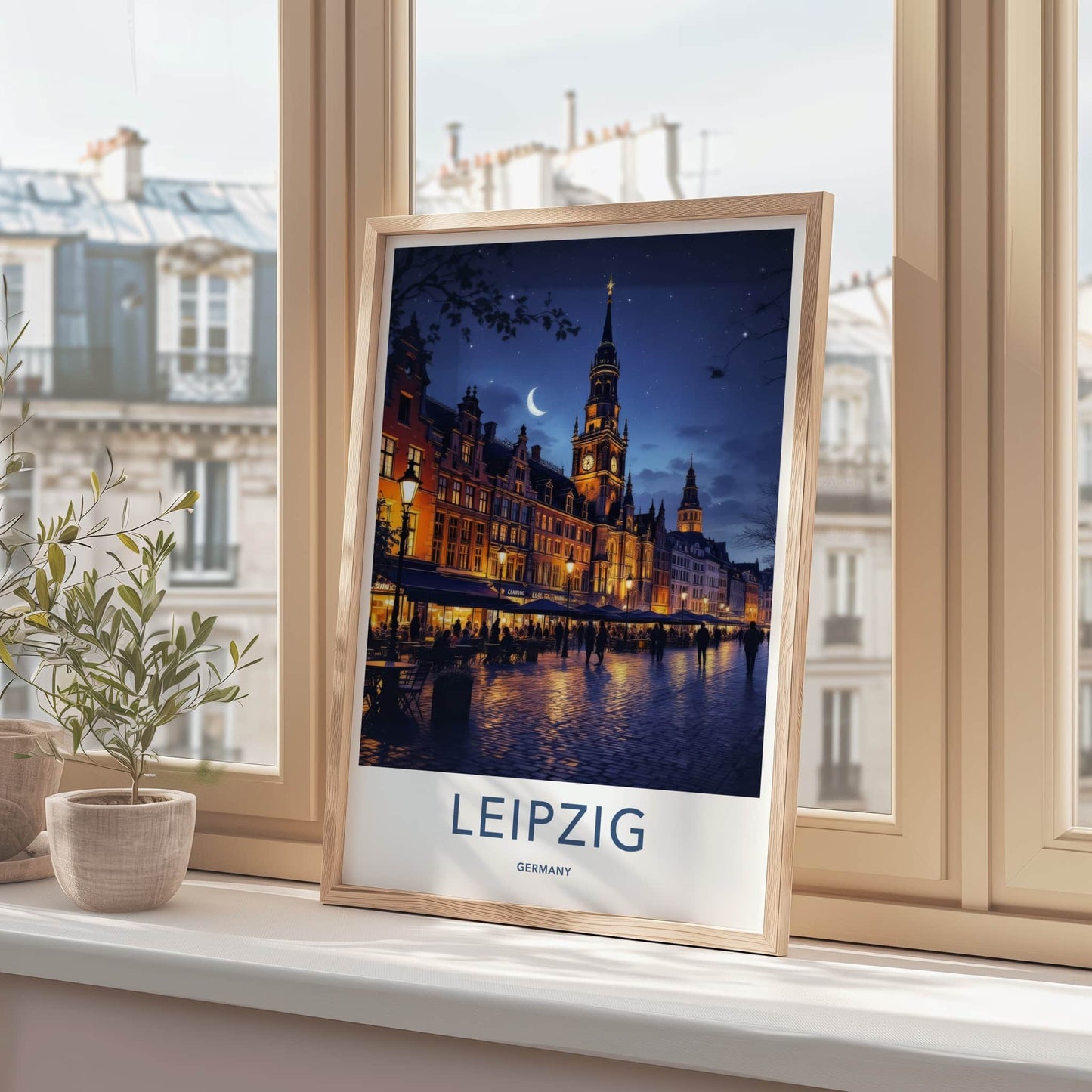 Leipzig Poster - Germany Travel Art - Illuminated City Night Wall Decor